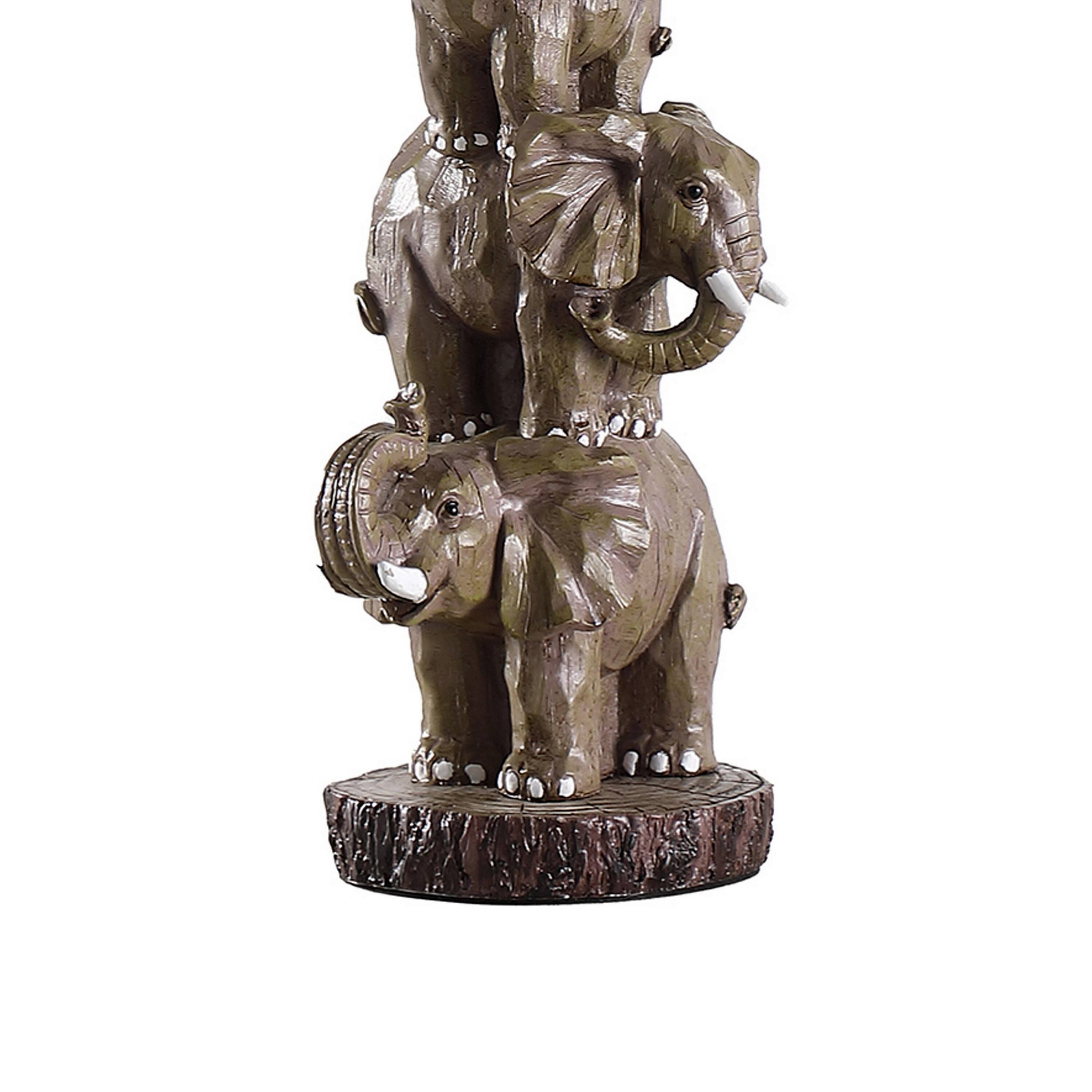 Back. Manhattan Lane - 21 Inch Accent Table Lamp, 3 Stacked Elephants, Linen Bell Shade - Brown Gray, Brown.