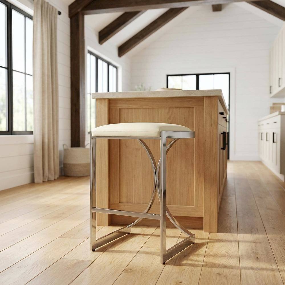 Alt View 5. Starlight Canyon Home - Pedestal Counter Stool with Footrest, Modern Contemporary Dining Room Chair - Silver.