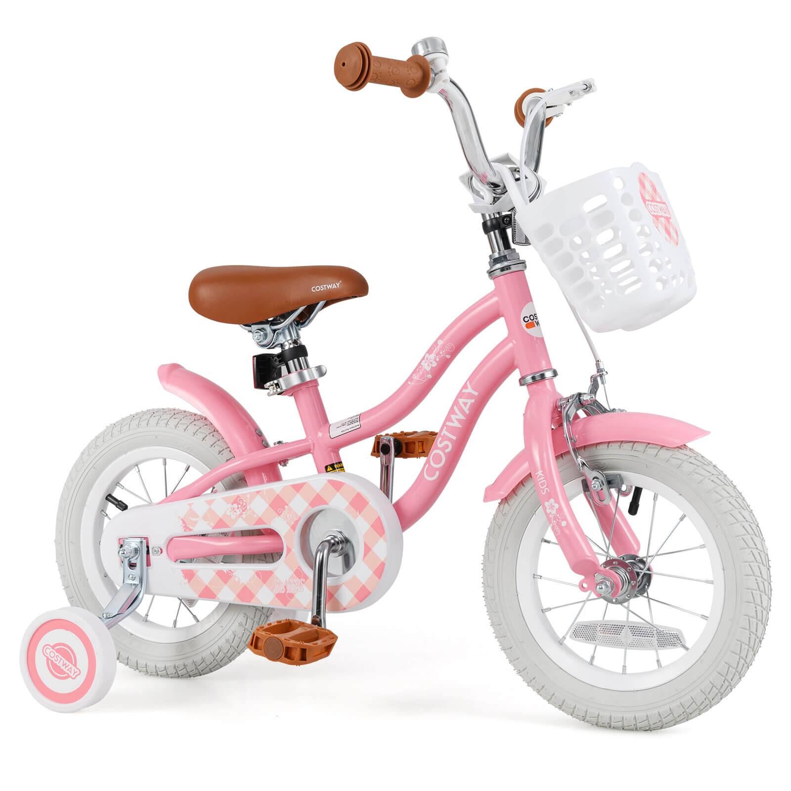 Costway - 12" Kid's Bike for 3-4 Years Old Children Bicycle with Front Handbrake - Rose Red