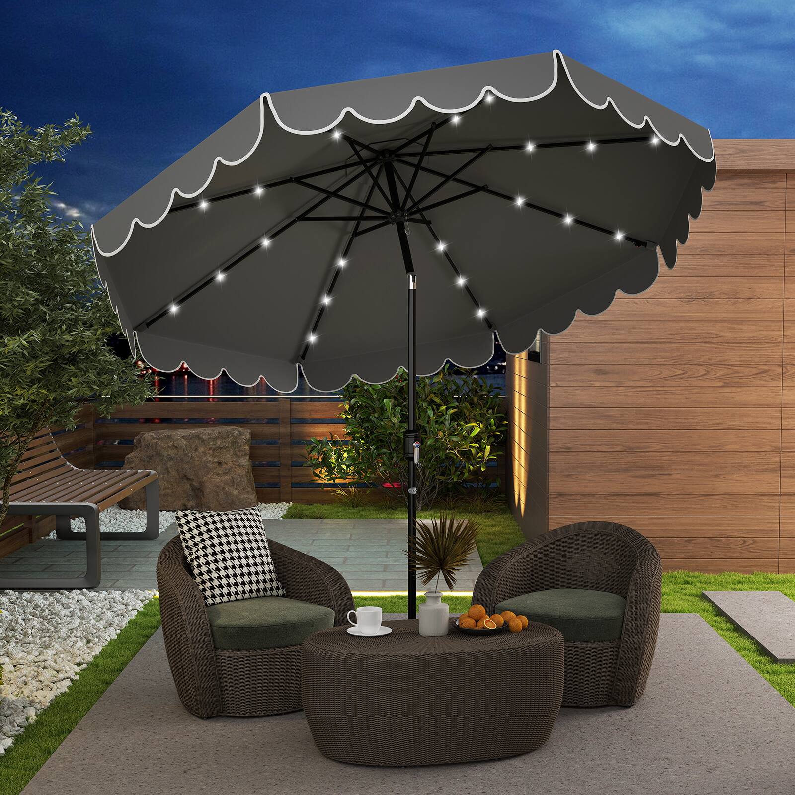 Alt View 1. Gymax - Gymax 9.3 FT Solar Patio Umbrella w/ 32 LED Lights & Tilt Adjustment - Gray.