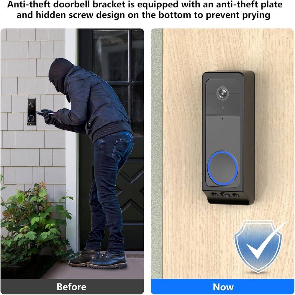 Anti-theft doorbell bracket is equipped with an anti-theft plate and hidden screw design on the bottom to prevent prying.

Before

Now