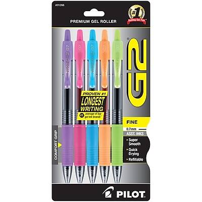 Pilot - G2 Retractable Gel Pens, Fine Point, Assorted Ink, 5/Pack (31266)