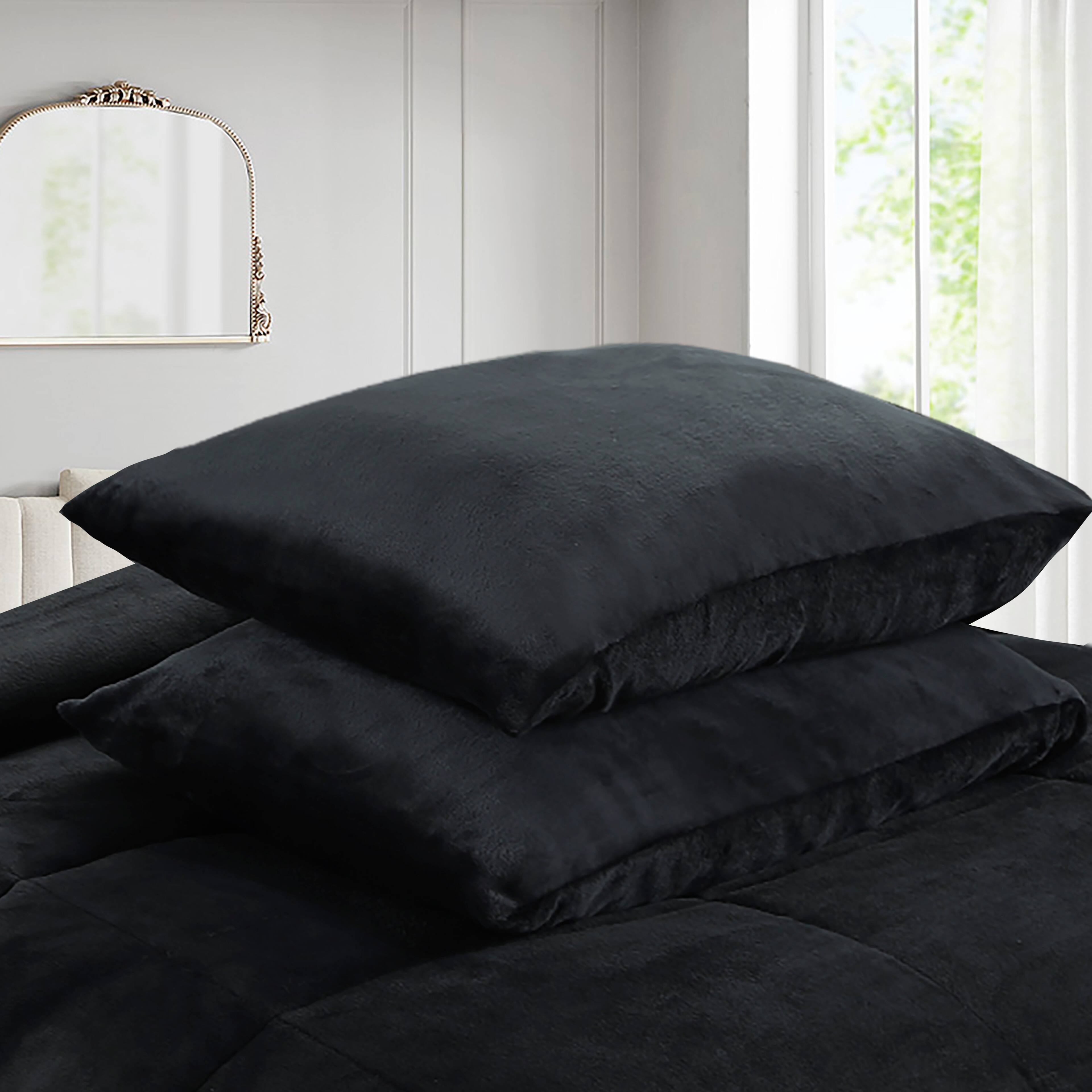 Back. MarCielo - MarCielo 3 Piece Soft Micromink Fluffy Ultra Cozy Sherpa Comforter Set - Black.