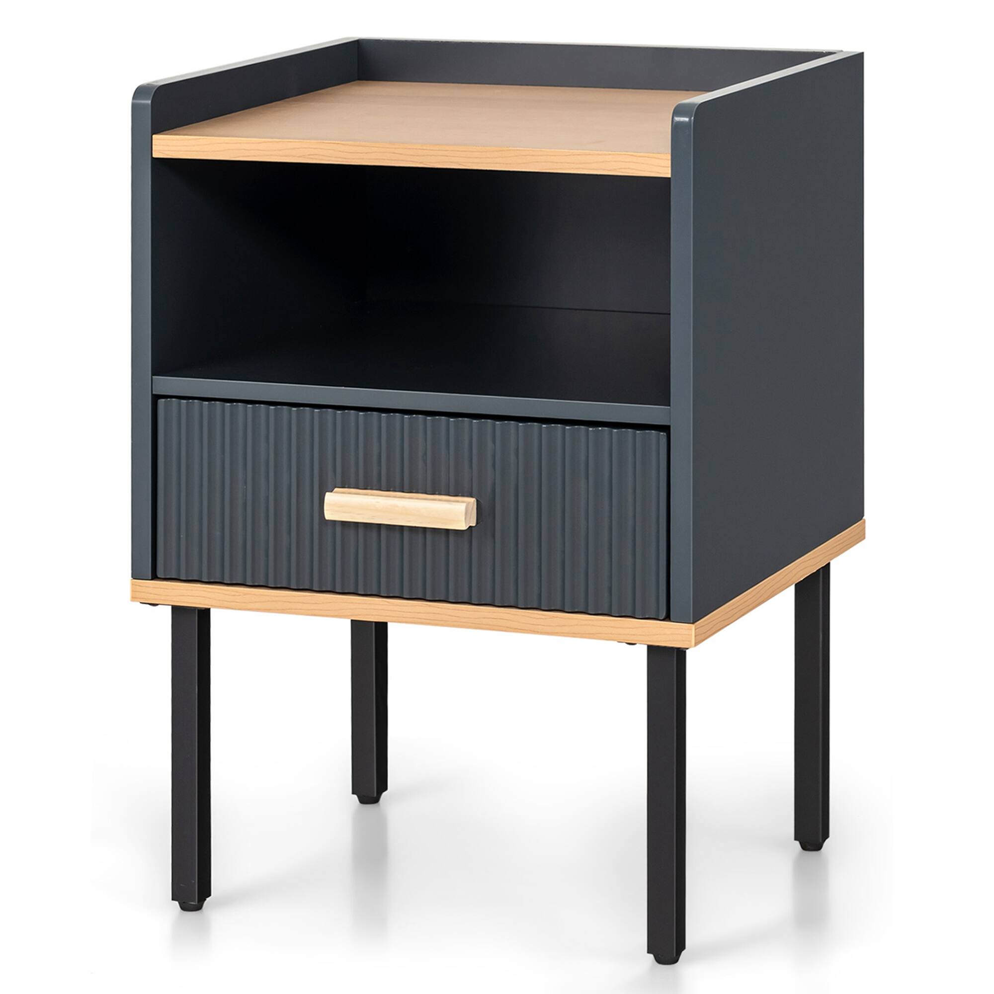 Alt View 20. Costway - Nightstand Bedside End Table with Drawer & Open Shelf for Living Room Bedroom Grey - Gray/Natural.