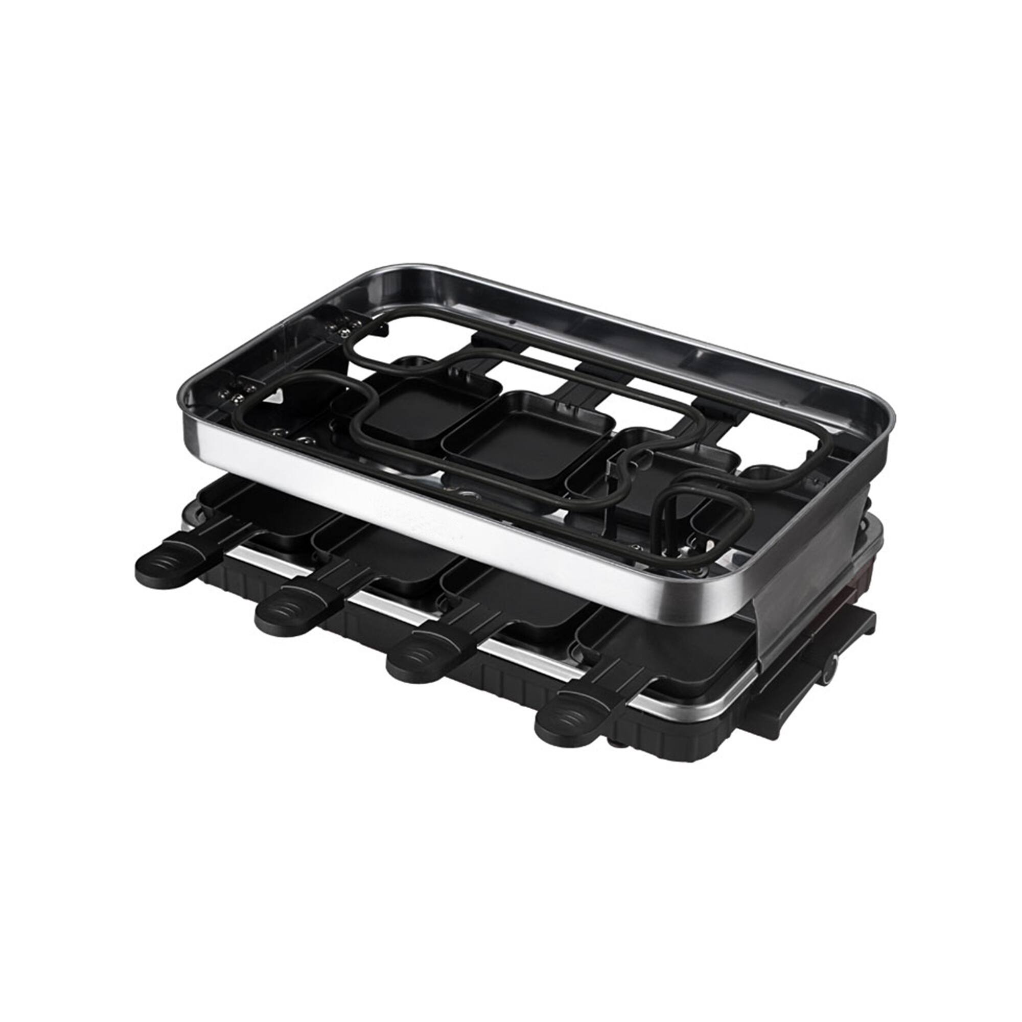 Left. GOODSILO - Raclette Grill for 8 People with Non-Stick Plate & Adjustable Temperature, 1500W - Black.