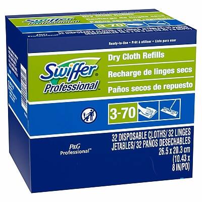 Sure, here is the corrected and grouped text:

---

**Swiffer Professional**

**Dry Cloth Refills**  
**Recharge de lingettes secs**  
**Paños secos de repuesto**

**3-70**  
**32 Disposable Cloths/32 Lingettes**  
**32 Desechables/32 Páños**

**26.5 x 20.3 cm (10.43 x 8 in/PO)**

**Ready-to-Use**  
**Listo para usar**

**P&G Professional**

---

This text is organized to reflect the information on the packaging clearly and accurately.