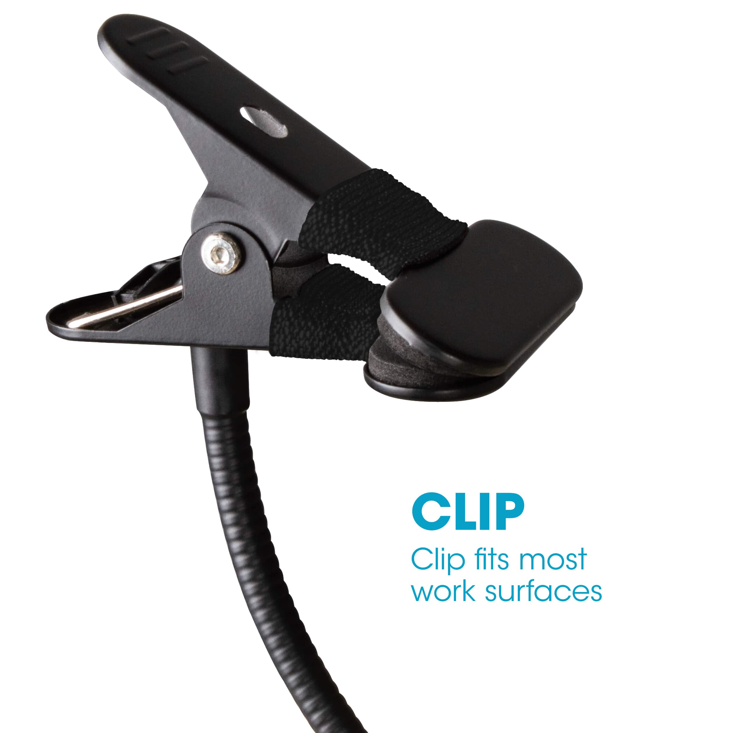 Clip fits most work surfaces.