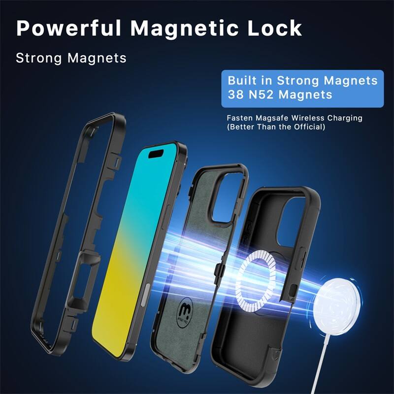 Powerful Magnetic Lock, Strong Magnets, Built in Strong Magnets, 38 N52 Magnets, Fasten Magsafe Wireless Charging (Better Than the Official)