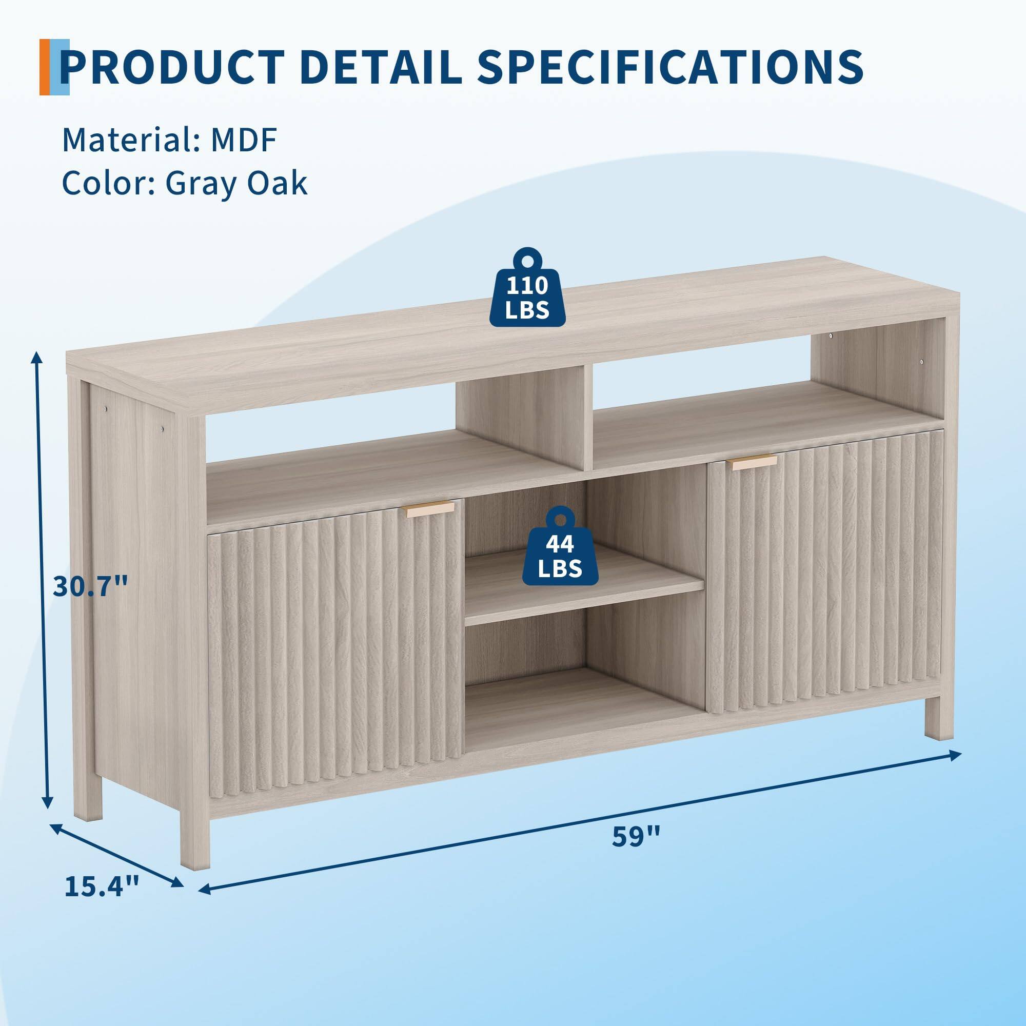 PRODUCT DETAIL SPECIFICATIONS

Material: MDF  
Color: Gray Oak  

110 LBS  
44 LBS  

30.7"  
59"  
15.4"