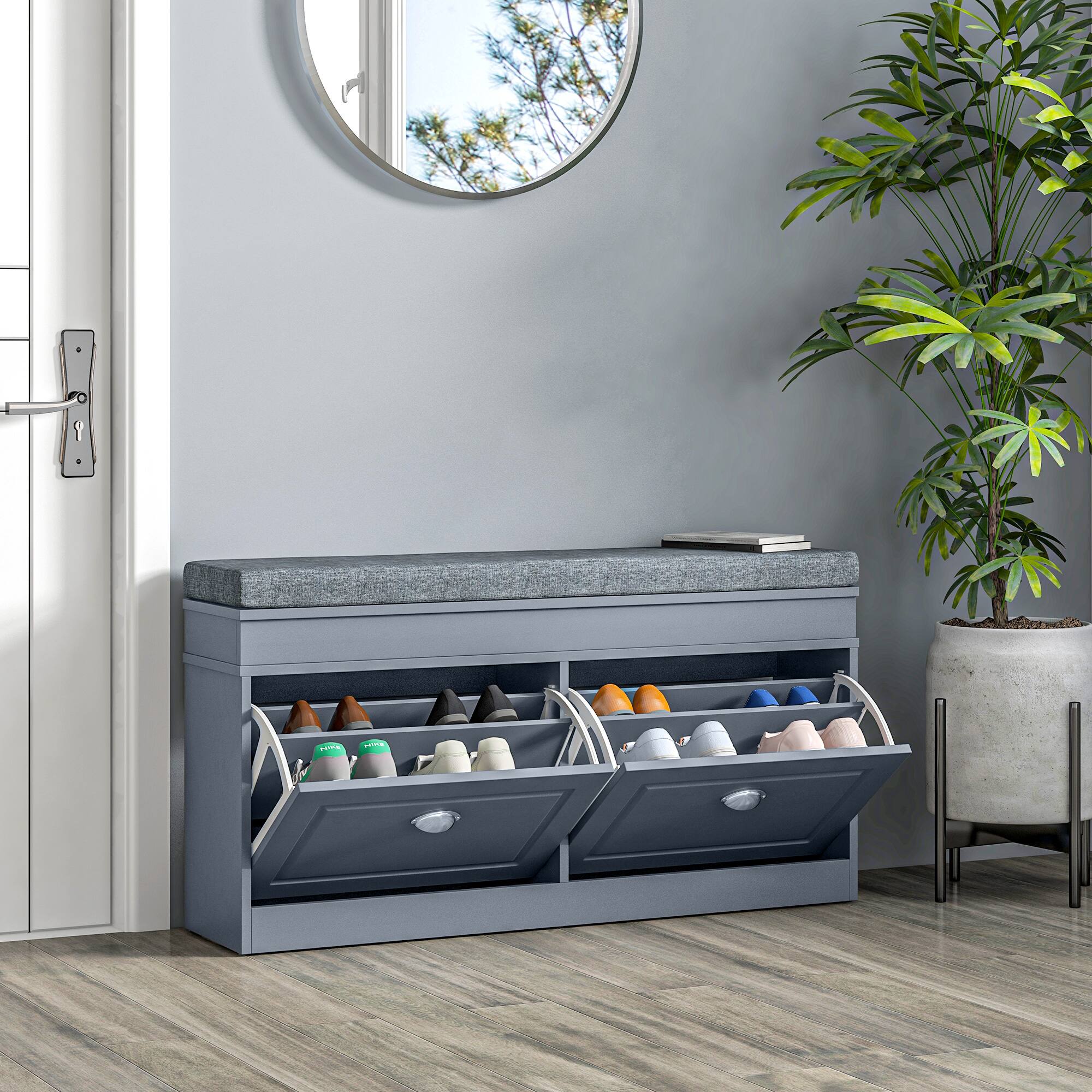 Alt View 7. Homcom - Modern Shoe Rack Bench w/ Cushion, 2 Drawers & 8-Pair Capacity - Gray.