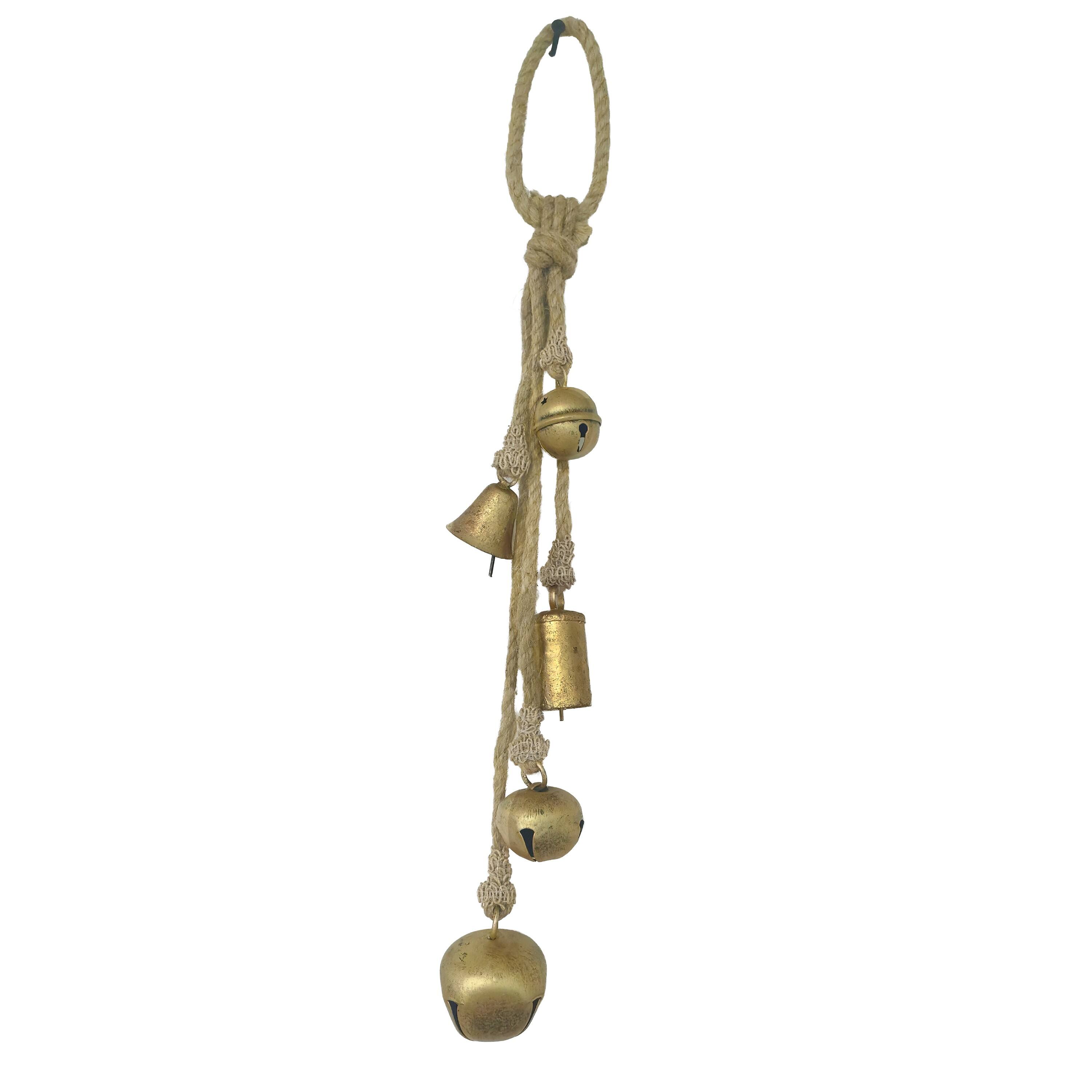 Manhattan Lane Soma 5 Assorted Shape Bells on Jute Rope, Antique Gold ...
