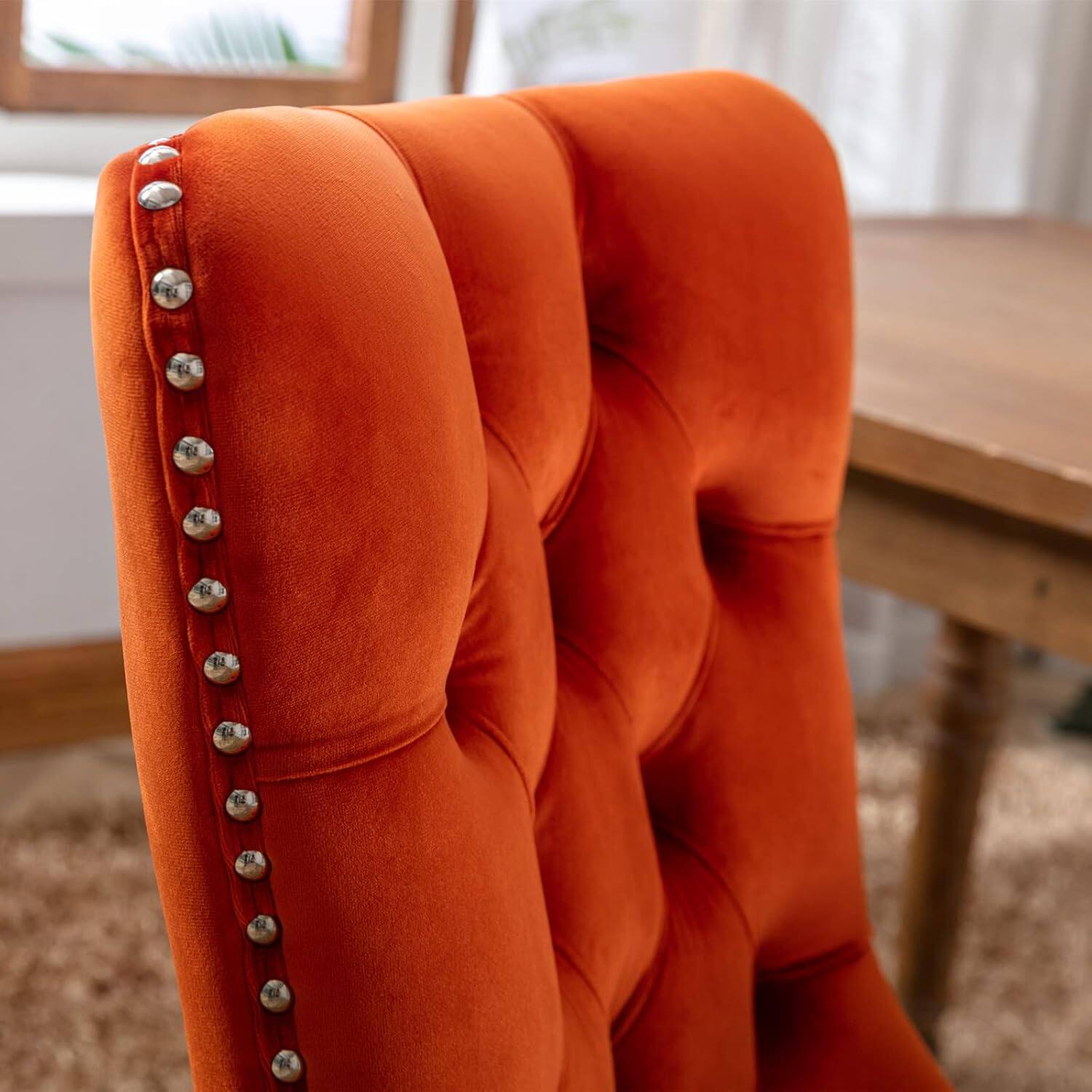 Alt View 3. Trinkets Crazed - Velvet Dining Chairs Set of 2, Upholstered High-end Tufted Dining Room Chair with Wood Legs Nailhead Trim for Kitchen - orange.