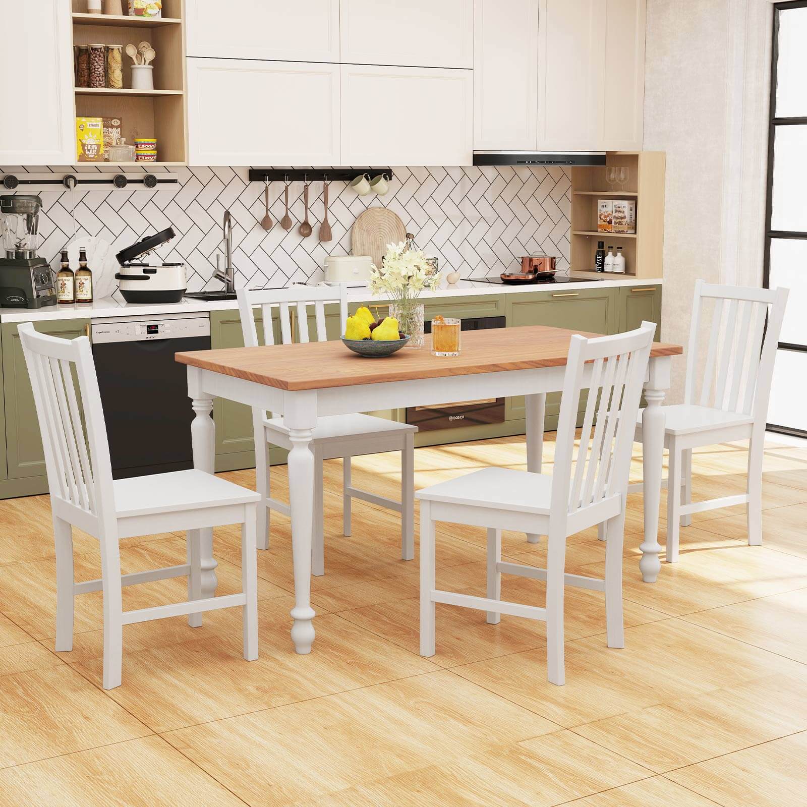 Alt View 3. Costway - Costway Rustic Dining Chairs Set of 2 with Slat Tilt Backrest, Wide Seat, Rubber Wood Legs - White.