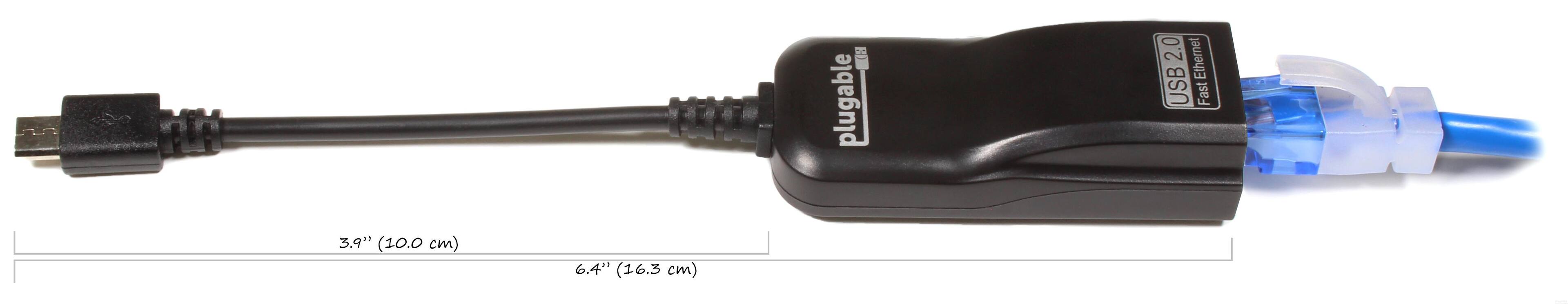 Plugable 2.0 Fast Ethernet USB Adapter  
3.9" (10.0 cm)  
6.4" (16.3 cm)