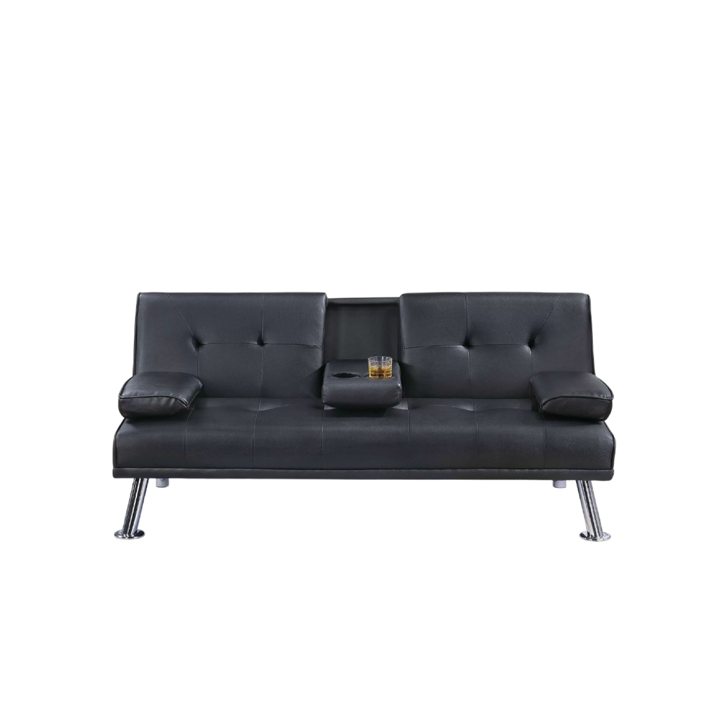 Manhattan Lane - Gary Convertible Sofa with Fold-Down Table, Metal, Faux Leather - Black, Chrome price history on PriceWatchPro