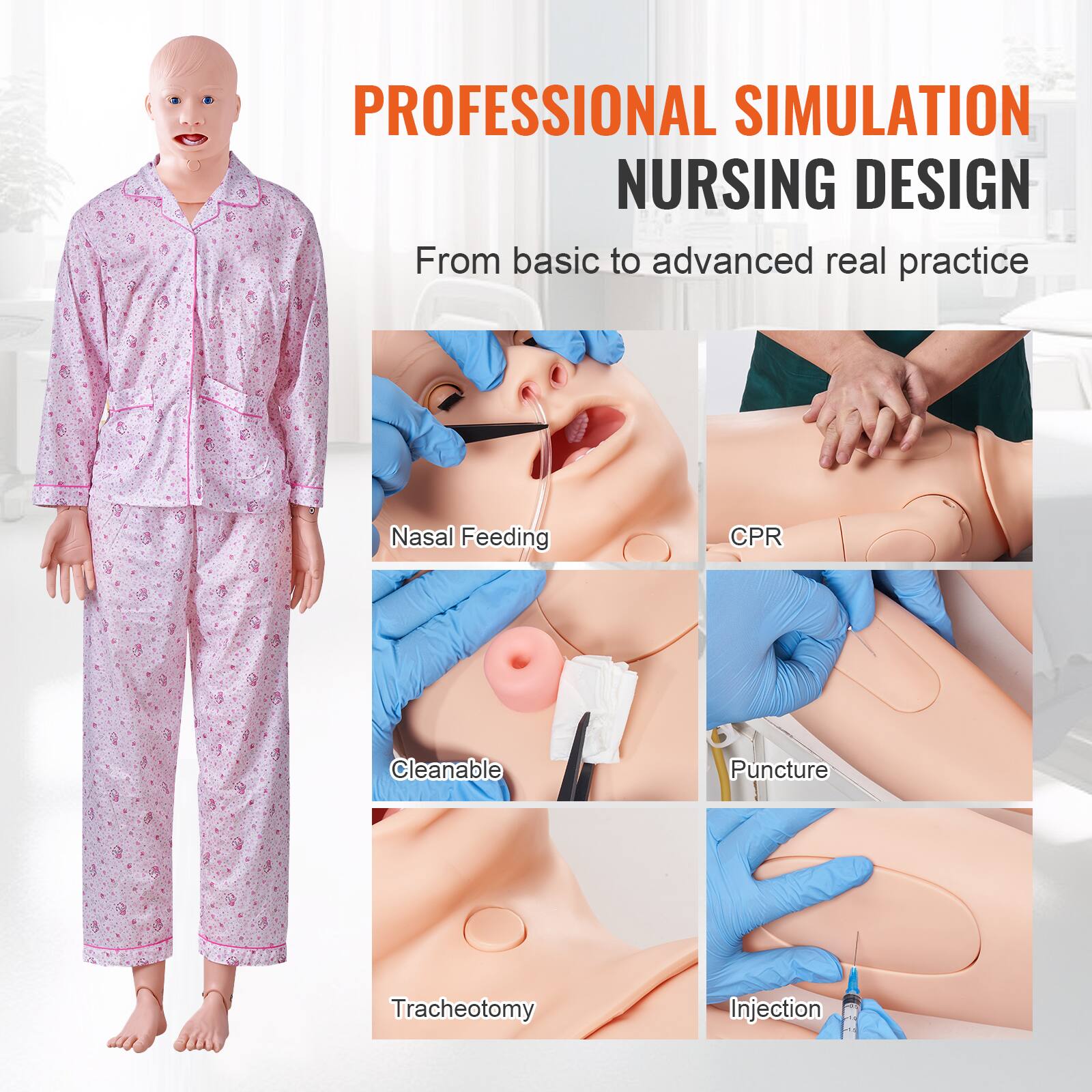 PROFESSIONAL SIMULATION NURSING DESIGN  
From basic to advanced real practice  

- Nasal Feeding  
- CPR  
- Cleanable  
- Puncture  
- Tracheotomy  
- Injection