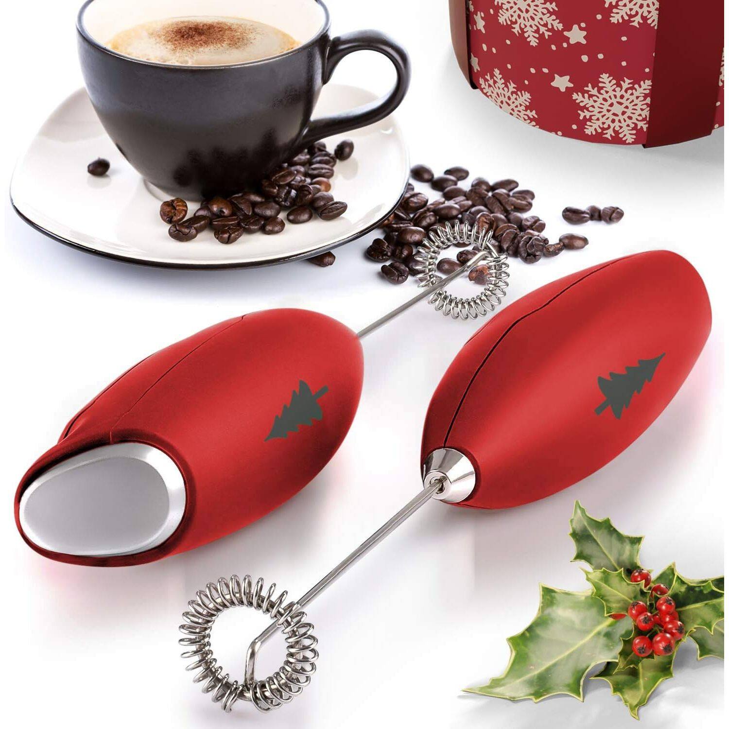 Back. Zulay Kitchen - Zulay Kitchen Powerful Milk Frother Handheld Foam Maker for Lattes by Milk Boss - Xmas Tree.