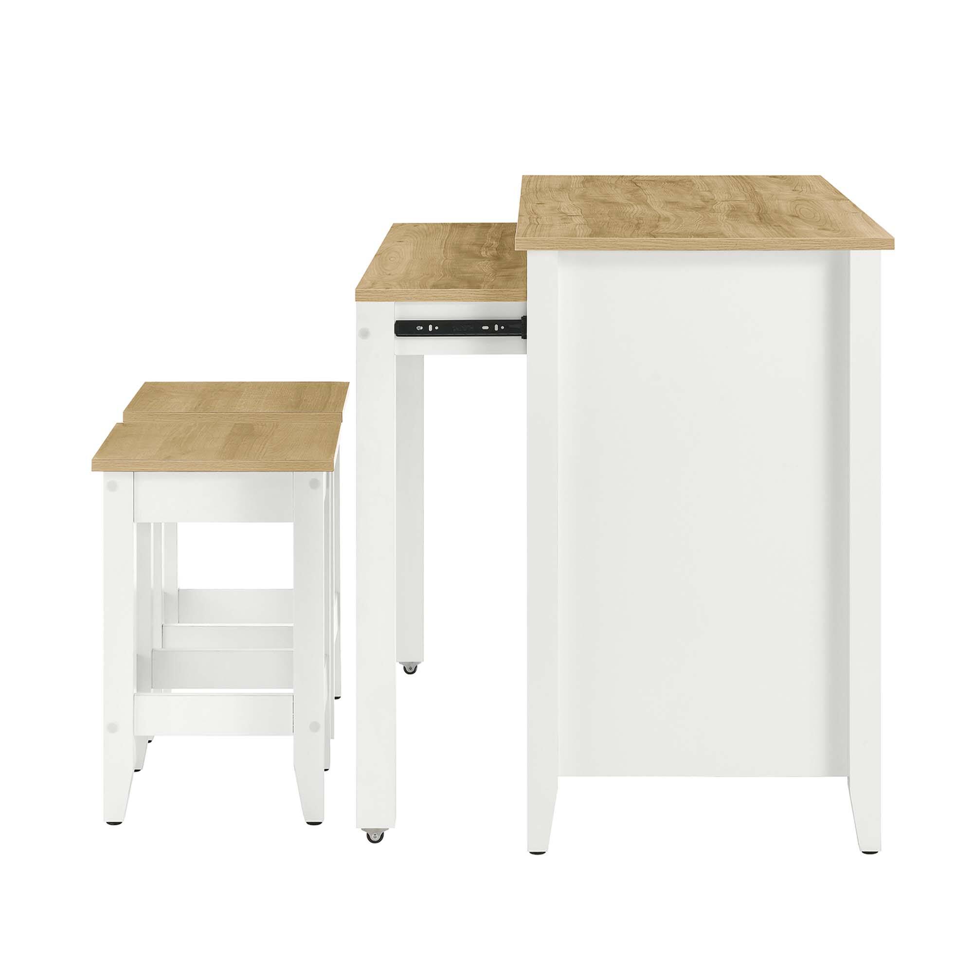 Alt View 5. Modway - Farmstead 3-Piece Kitchen Island and Stool Set by Modway - Oak White.
