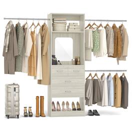 Aheaplus - Adjustable 8FT Walk-in Closet Organizer Starter Kit - 96”W, 25” Tower, 3 Rods, 4 Drawers & Mirror - White Oak