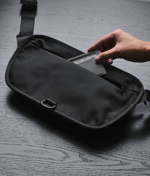 Back. ALPAKA - Sling Bag Bag for Men, Fits iPad Mini & Switch OLED, Hidden Rear Pocket, Magnetic Buckle, YKK AquaGuard Zippers - Black Axoflux 300D.