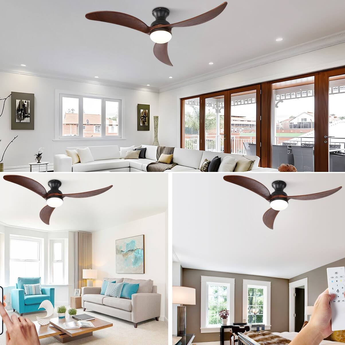 Alt View 7. Sofucor - 52 inch Smart Ceiling Fan with Remote/APP/Alexa Control Reversible DC Motor Modern Bedroom Ceiling Fans Farmhouse - Black Walnut Wood.