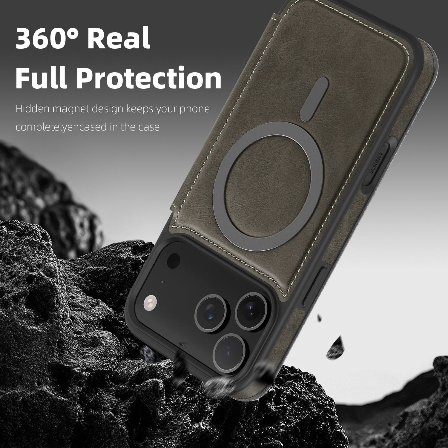 360° Real Full Protection  
Hidden magnet design keeps your phone completely encased in the case