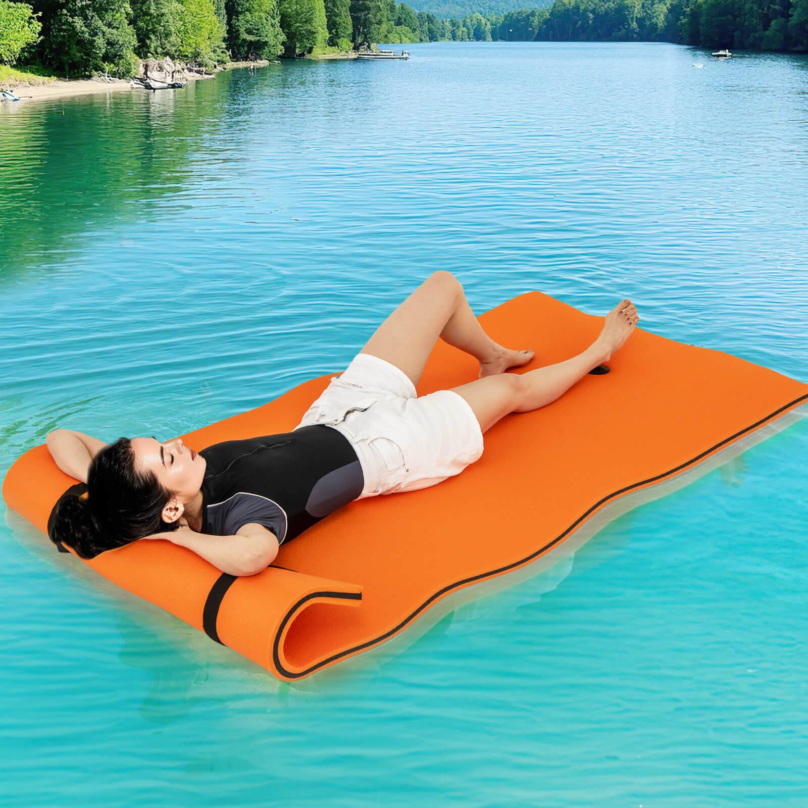 Alt View 1. Costway - Costway 3-Layer Tear-proof Water Mat Floating Pad Island Water Sports Relaxing - Orange+Black.