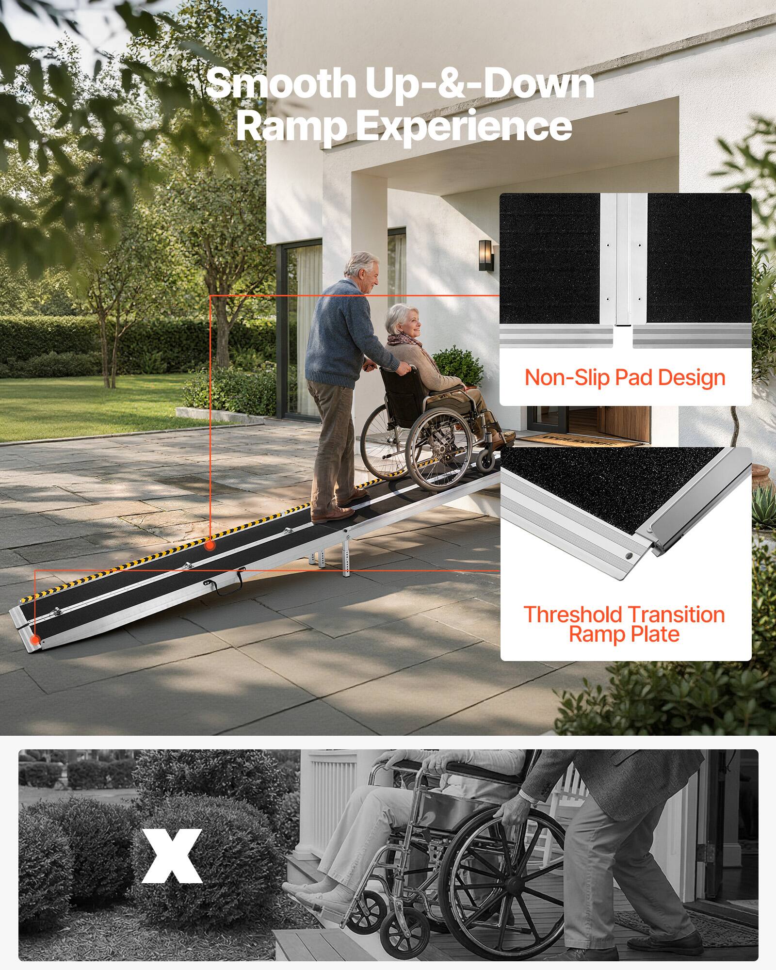 Smooth Up-&-Down Ramp Experience  
Non-Slip Pad Design  
Threshold Transition Ramp Plate