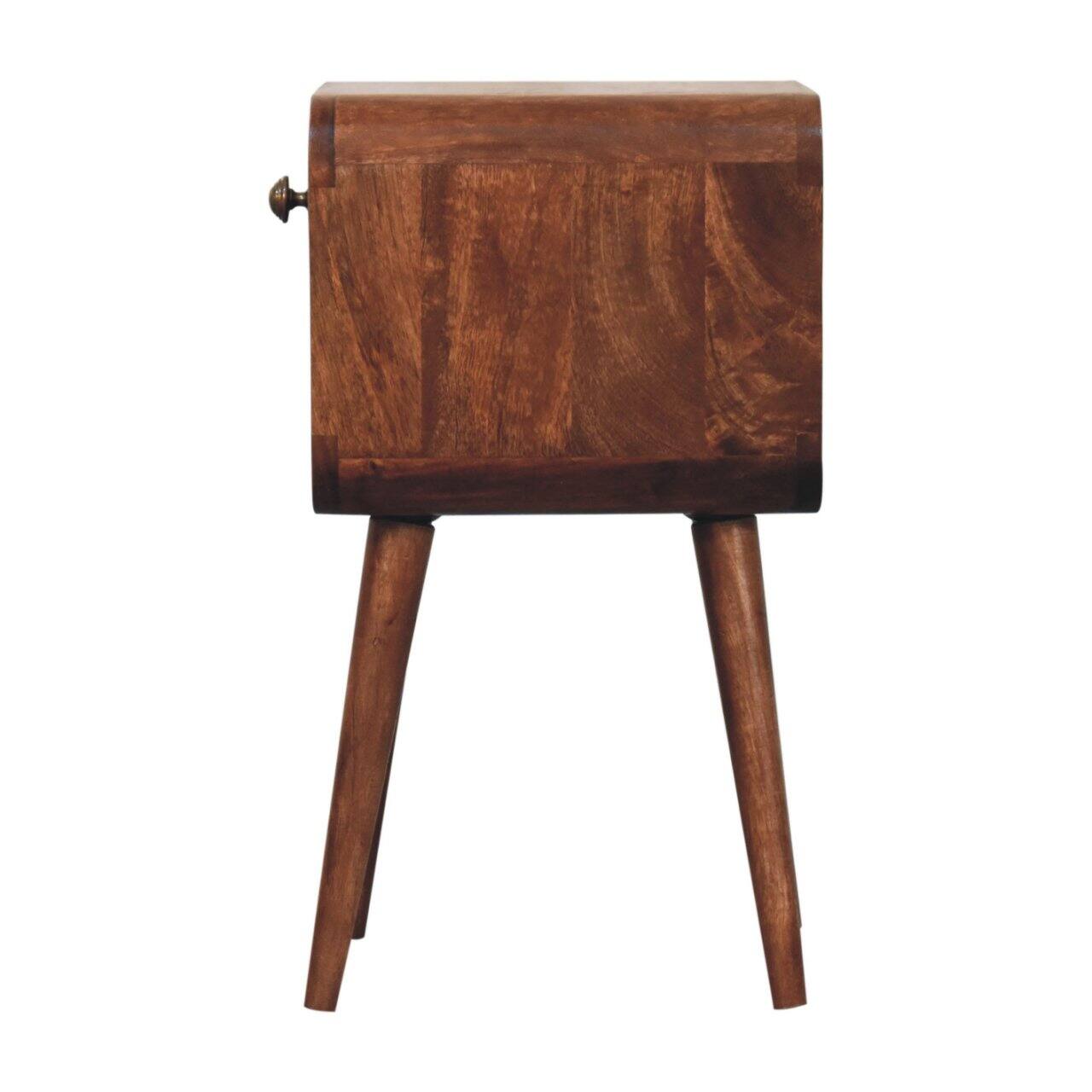 Alt View 5. Artisan Furniture - Artisan Furniture Solid Wood Mini Honey Caramel Curved Bedside, 1 Drawer, 1 Open Slot, Nordic Legs, Dark Brown - Caramel.
