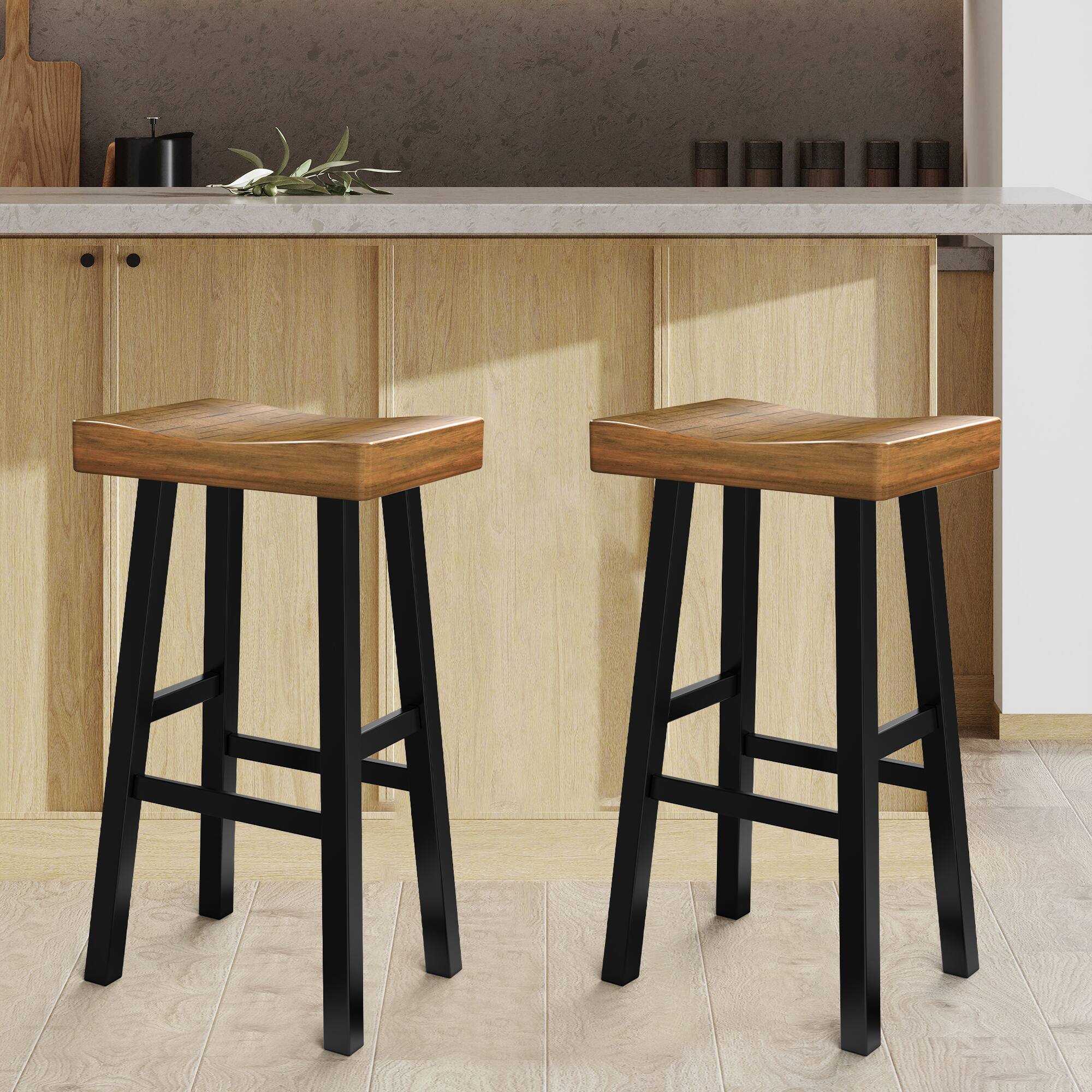 Angle. Vaczon - 2-Piece Counter Height Bar Stools, Barstools for Kitchen Island Counter, Solid Wood Frame - Black.