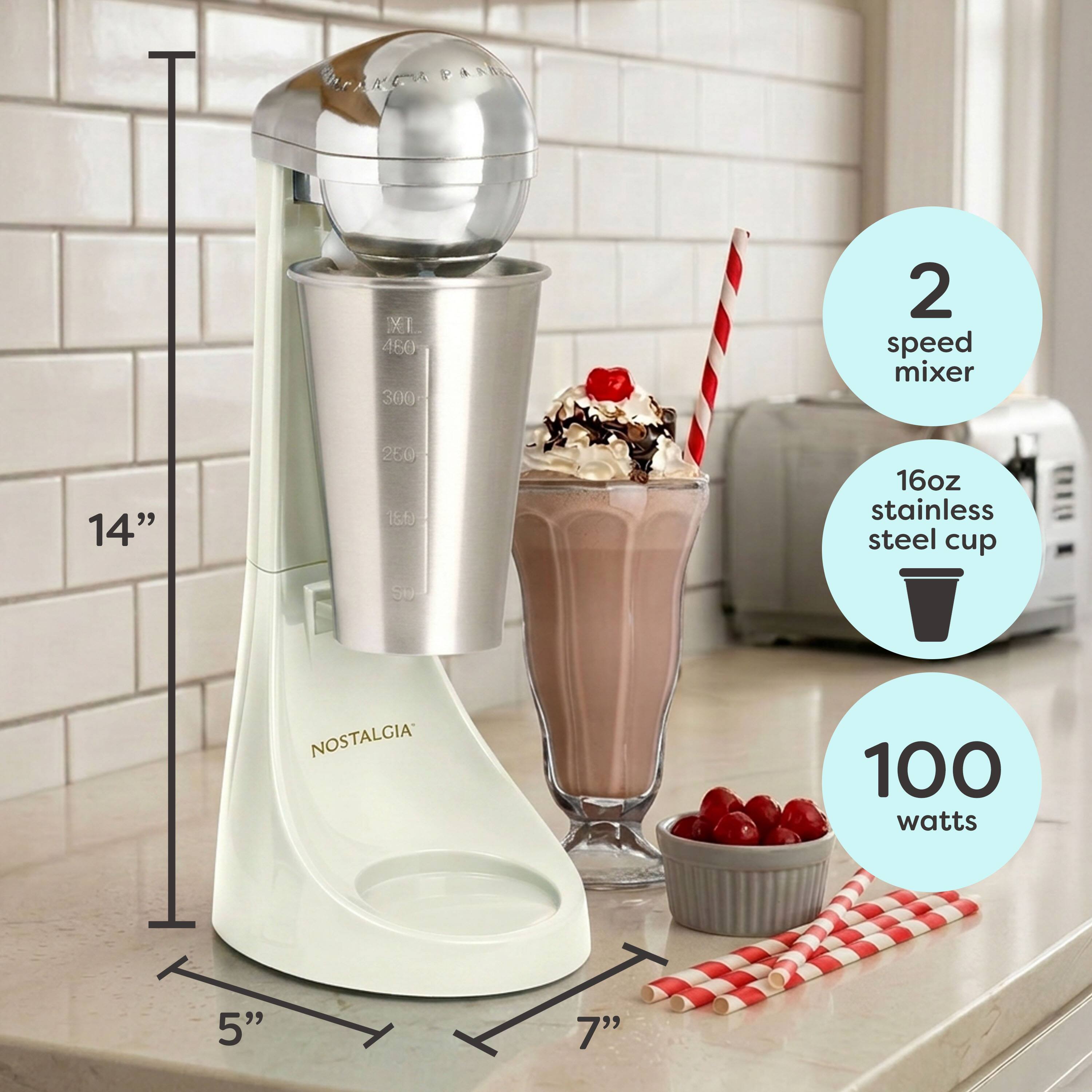 UARCA Park XXL 450 300 2 speed mixer 14" 250 15f 16oz stainless steel cup St NOSTALGIA 100 watts 5" 7"