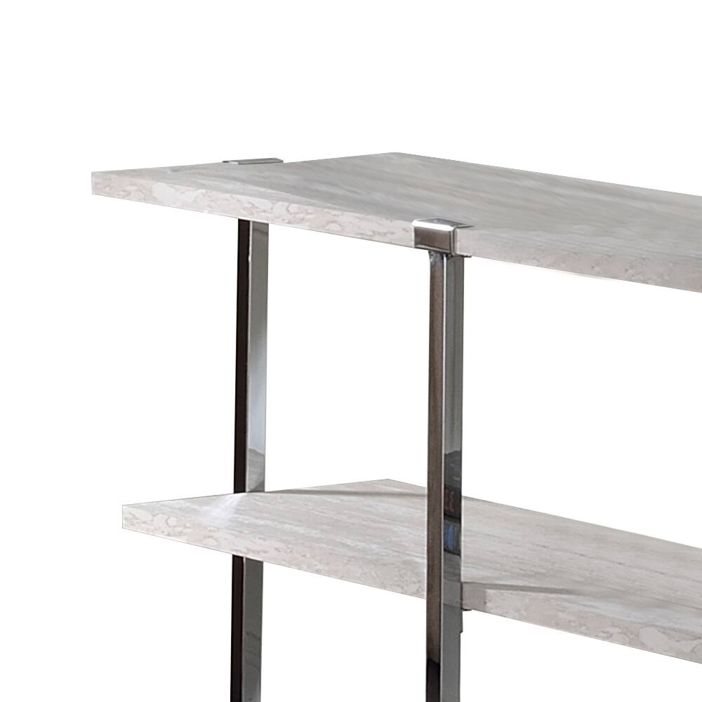 Alt View 1. Manhattan Lane - Sofa Table with X Shaped Metal Base and 2 Storage Shelves - Silver and Beige.
