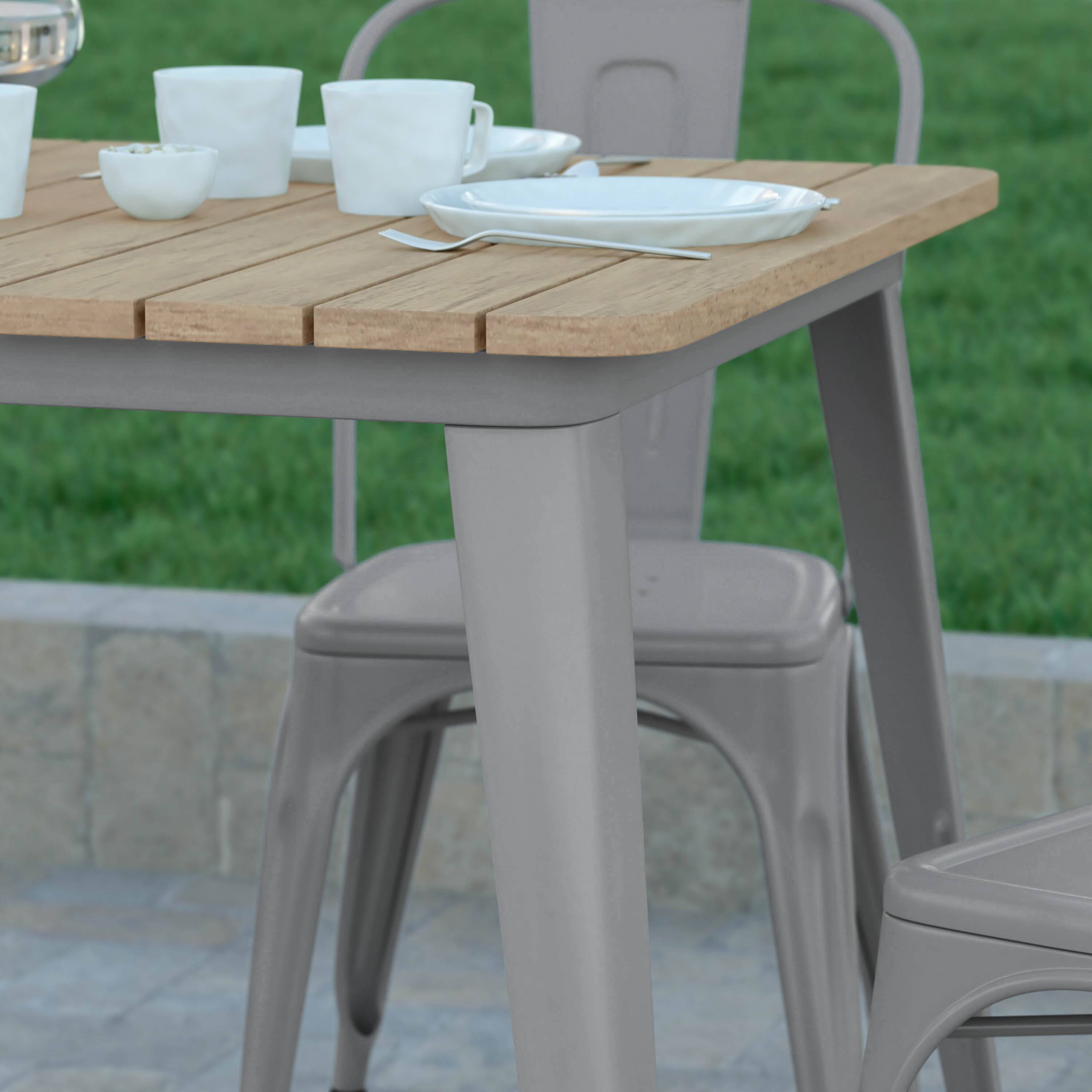 Alt View 4. Emma + Oliver - Drew Indoor/Outdoor Dining Table, 31.5" Square All Weather Poly Resin Top with Steel Base - Brown Top/Silver Frame.