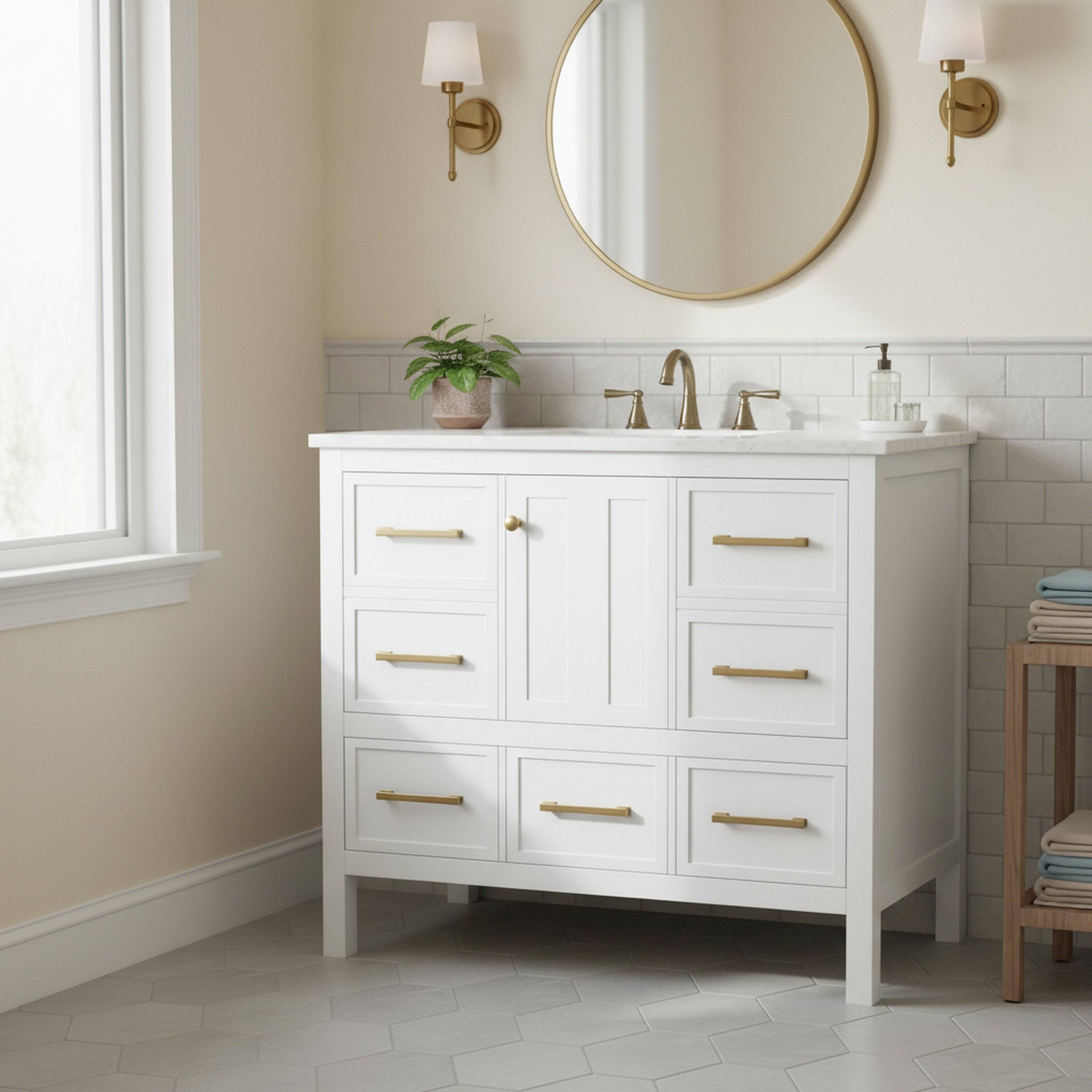 Alt View 1. Boyel Living - 36 Inch Bathroom Vanity Cabinet With Five Drawers No Sink White - White.