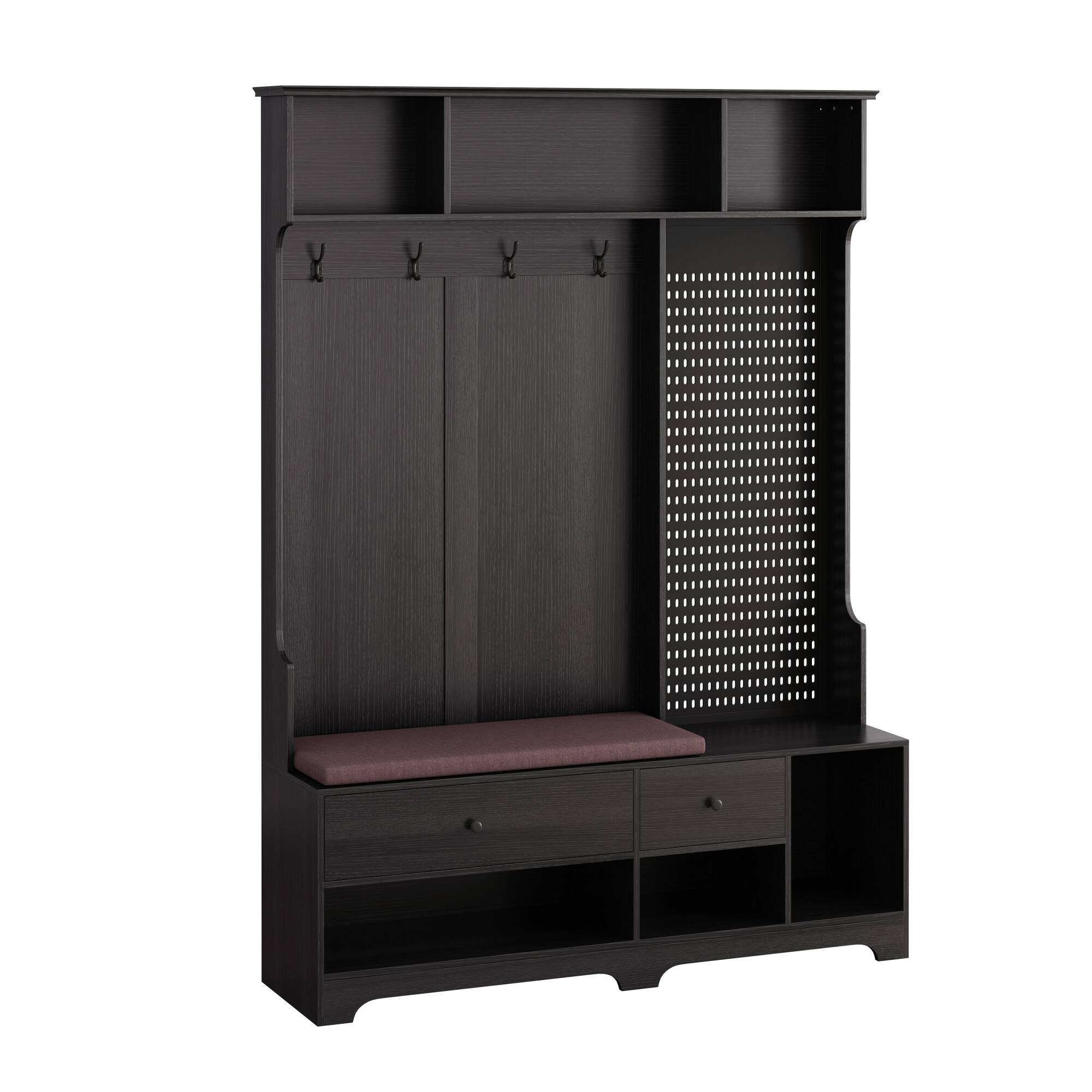 Alt View 6. GOODSILO - Multifunctional Entryway Storage Bench with Coat Rack, Shelves, and Customizable Pegboard for Organized Home Entry - Black.