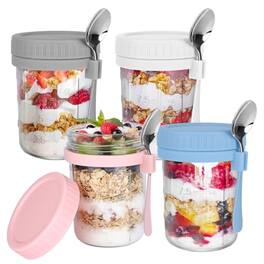 Fabibe - 6 Pack Overnight Oats Containers with Lids and Spoons 16 OZ Glass Mason Jars Large Capacity Airtight for Milk Cereal - 4 Pack