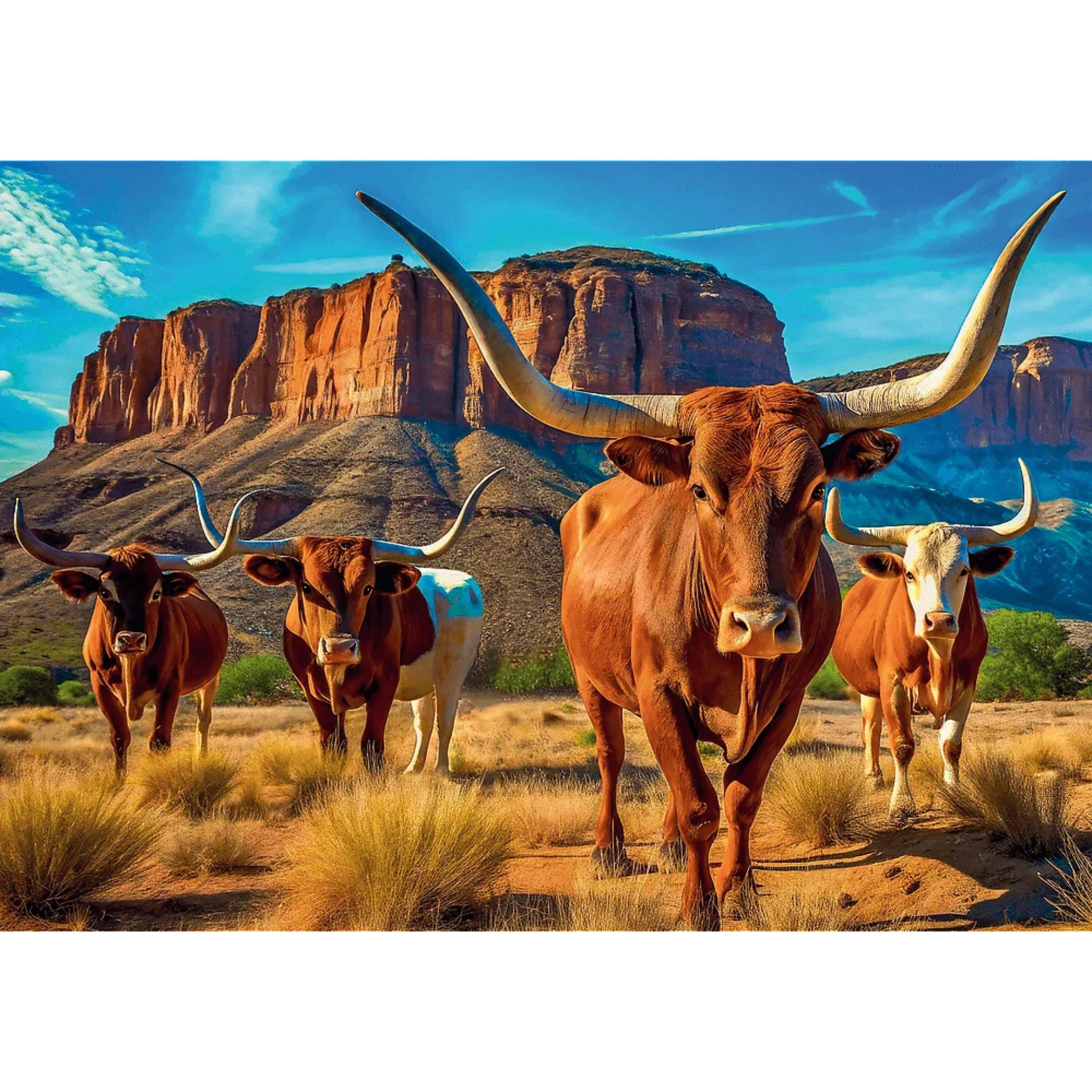 Alt View 1. Trefl - Trefl Red Longhorns 1000 Piece Puzzle.