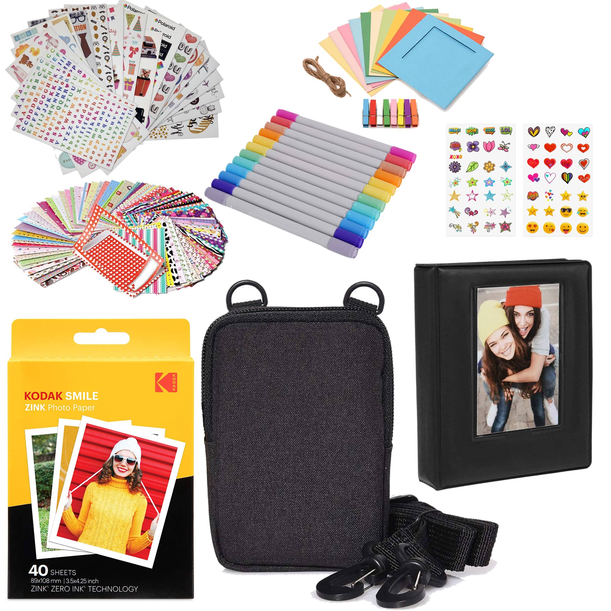 Kodak - 3x4 Photo Paper Kit 40 Pack with Album Case Stickers Markers Instant Print Sheets - White