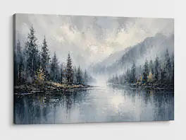 FC Design - Large Canvas 24x36" Abstract Misty Forest Lake Nature Art Painting Modern Wall Décor - MultiColor