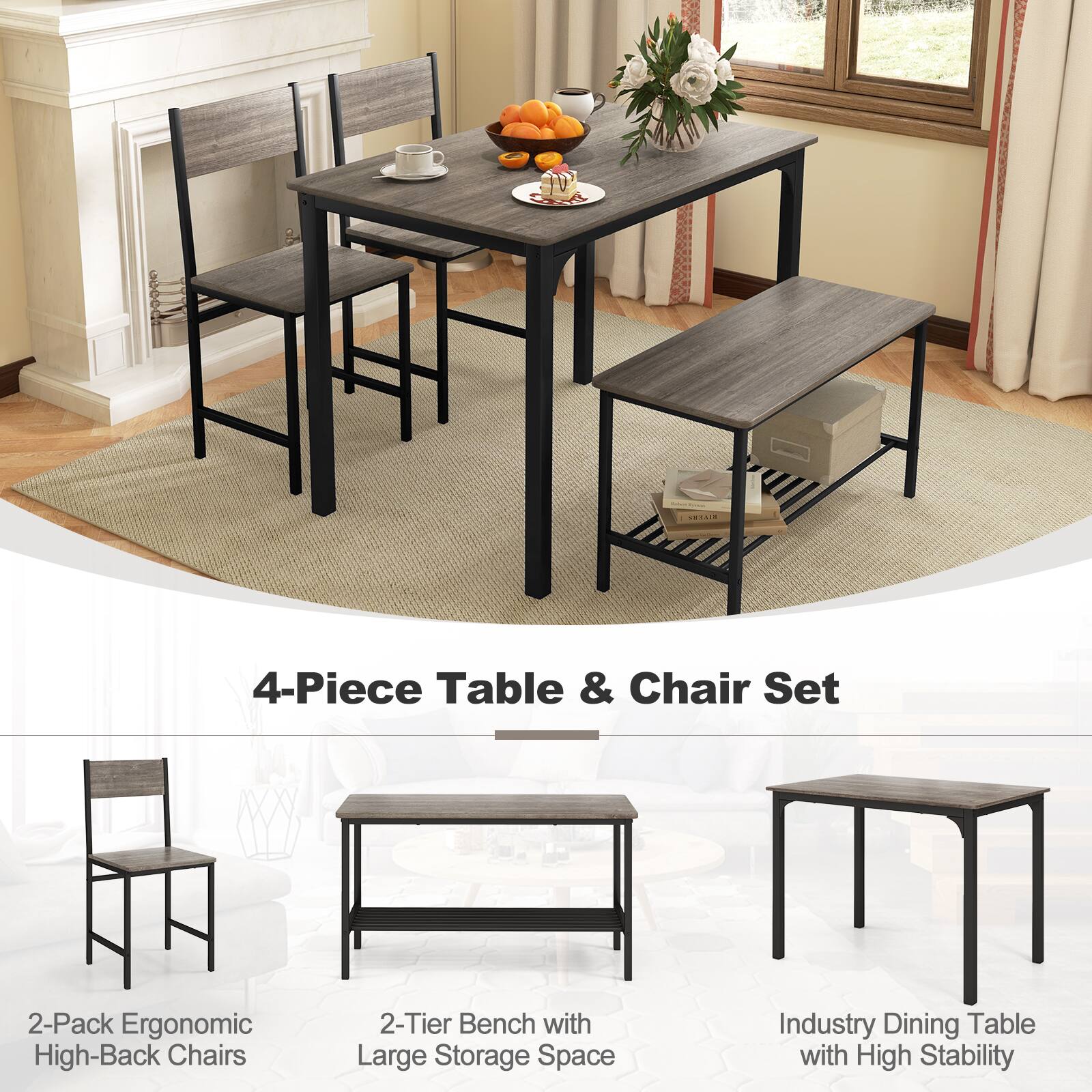 4-Piece Table & Chair Set
2-Pack Ergonomic High-Back Chairs
2-Tier Bench with Large Storage Space
Industry Dining Table with High Stability
