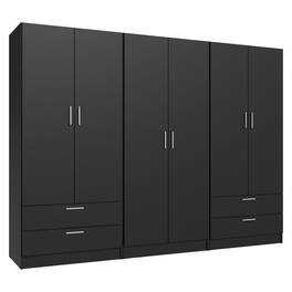 Madesa - 6 Doors 4 Drawers Wardrobe Set with Shelves and Hanging Space 94"L - Black