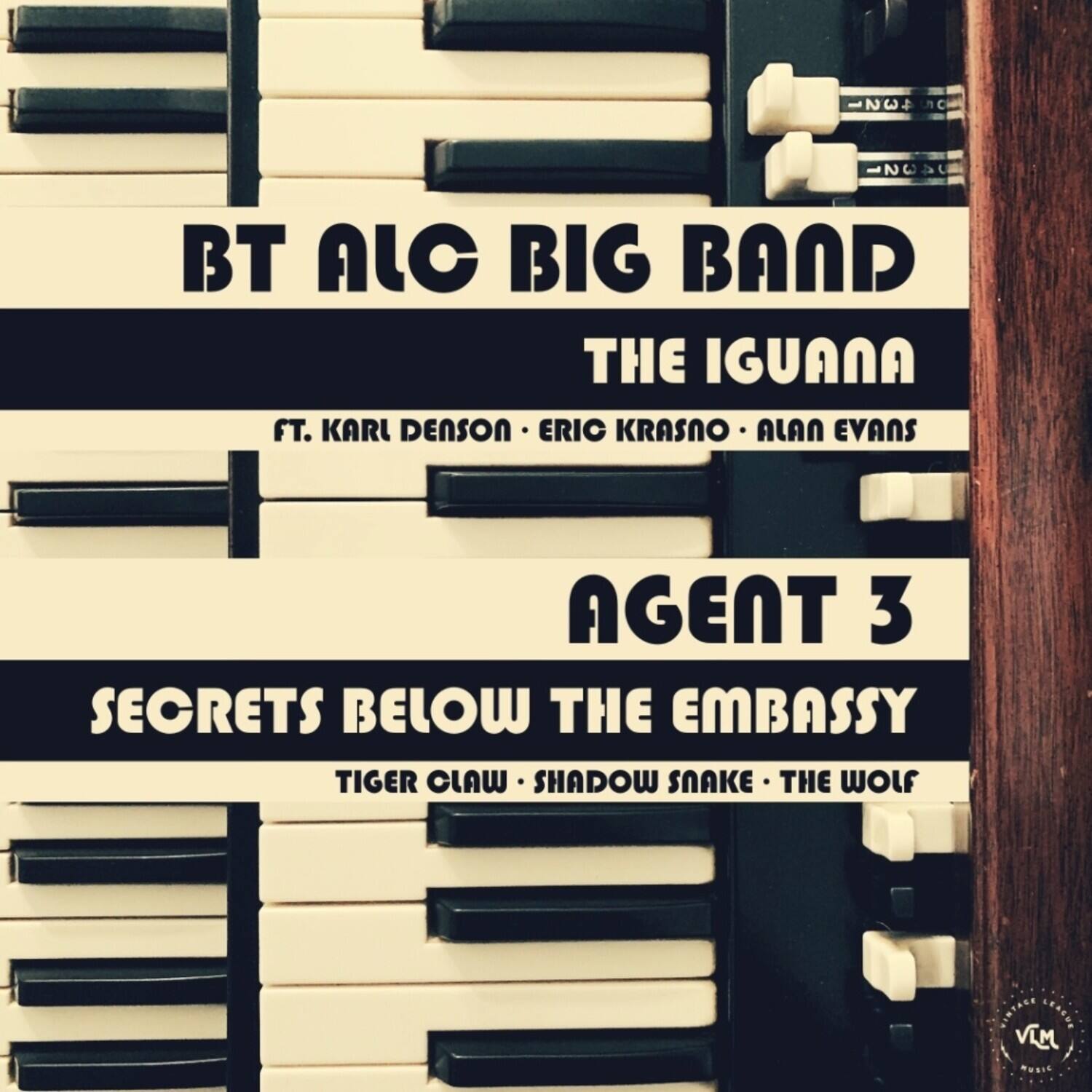 BT ALC BIG BAND  
THE IGUANA  
FT. KARL DENSON • ERIC KRASNO • ALAN EVANS  

AGENT 3  
SECRETS BELOW THE EMBASSY  
TIGER CLAW • SHADOW SNAKE • THE WOLF  

VLM MUSIC