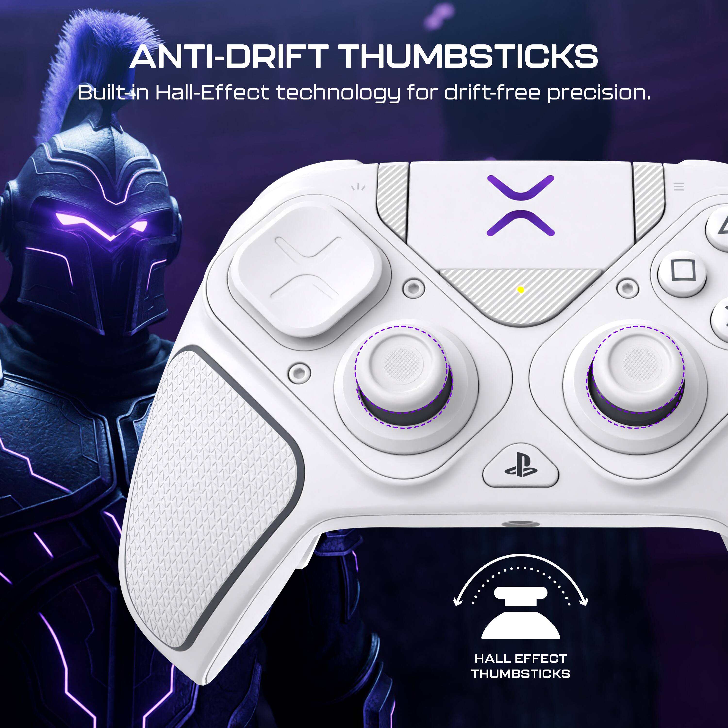 ANTI-DRIFT THUMBSTICKS  
Built-in Hall-Effect technology for drift-free precision.  

HALL EFFECT THUMBSTICKS