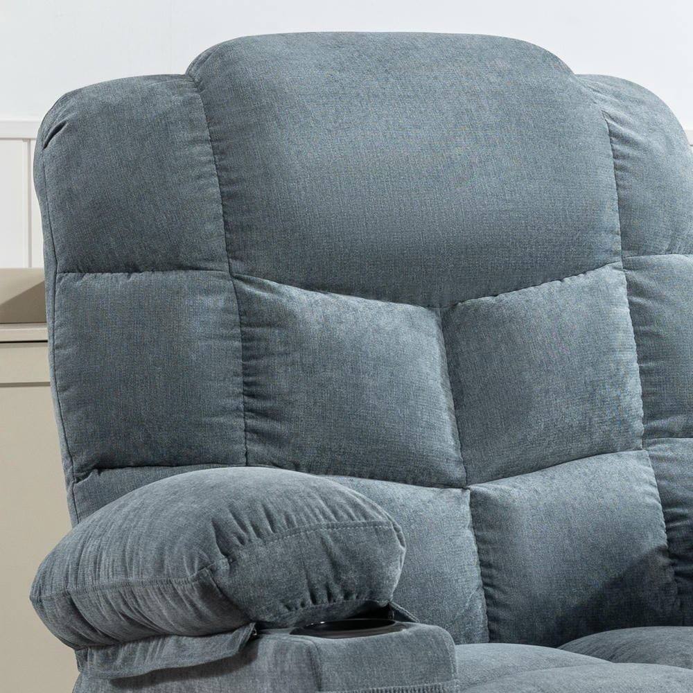 Left. Kadyn - Massage Rocker Recliner Chair, 8-Point Vibration & Heat, 150° Recline, USB Port, Cup Holders, Blue - Blue.