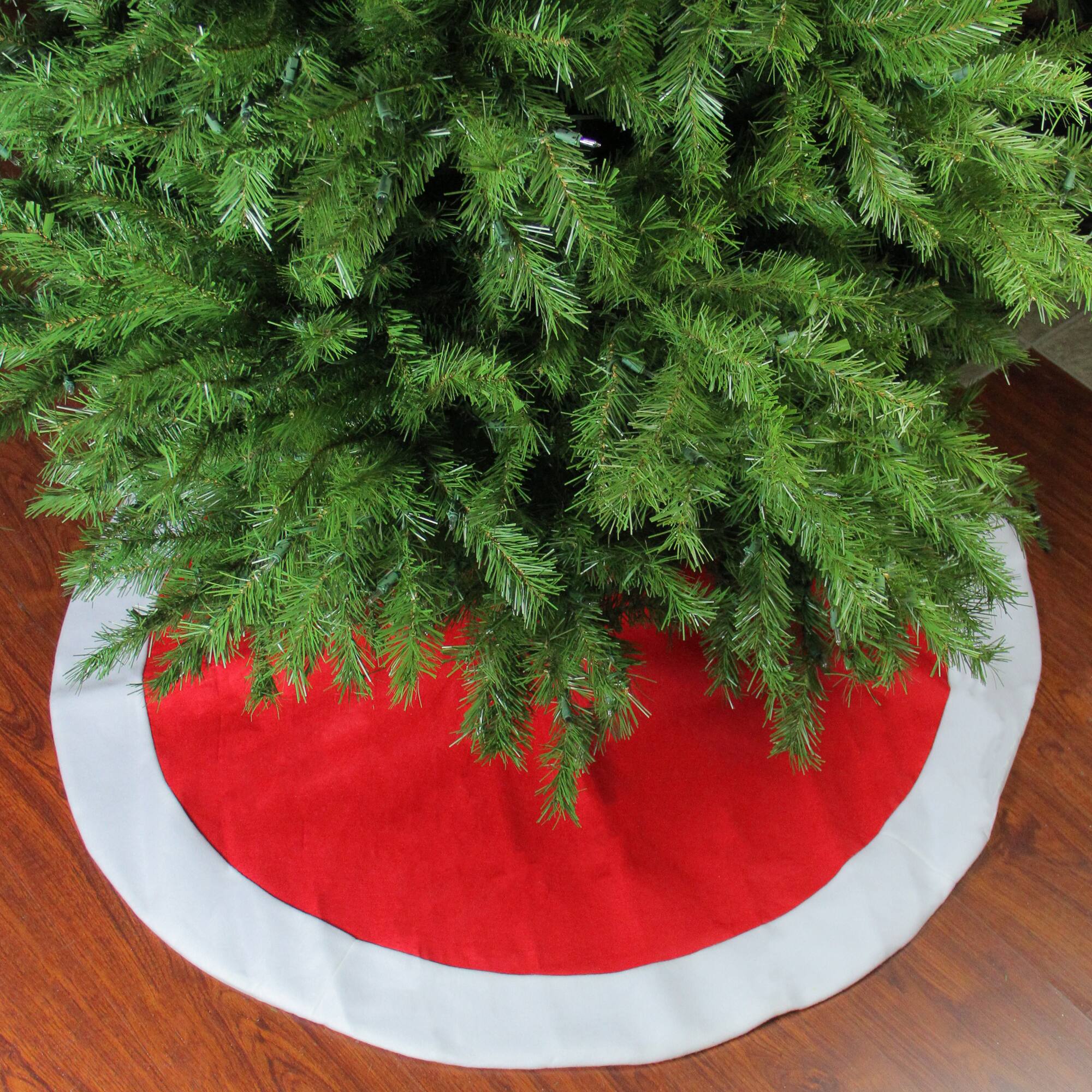 Front. Northlight - 48" Red and White Traditional Christmas Tree Skirt with Border - Red.