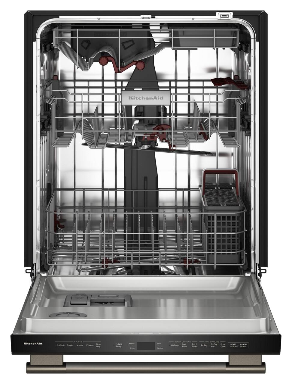 KitchenAid Dishwasher
Cycles:
- Prewash
- Tough
- Normal
- Express
- Rinse Only
Wash Options:
- Hi-Temp
- Sanitize
- Heavy
- Light
- High-Temp
- Sanitize
- Heavy
- Light
Dry Options:
- ProDry
- Max
Start/Cancel
Resume/Drain
1.2kW
134dB
1.2kW
134dB