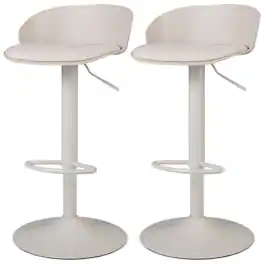 Gymax - Set of 2 Adjustable Swivel Bar Stools w/ Back & Footrest Loads 330 Lbs Each Cream - Beige