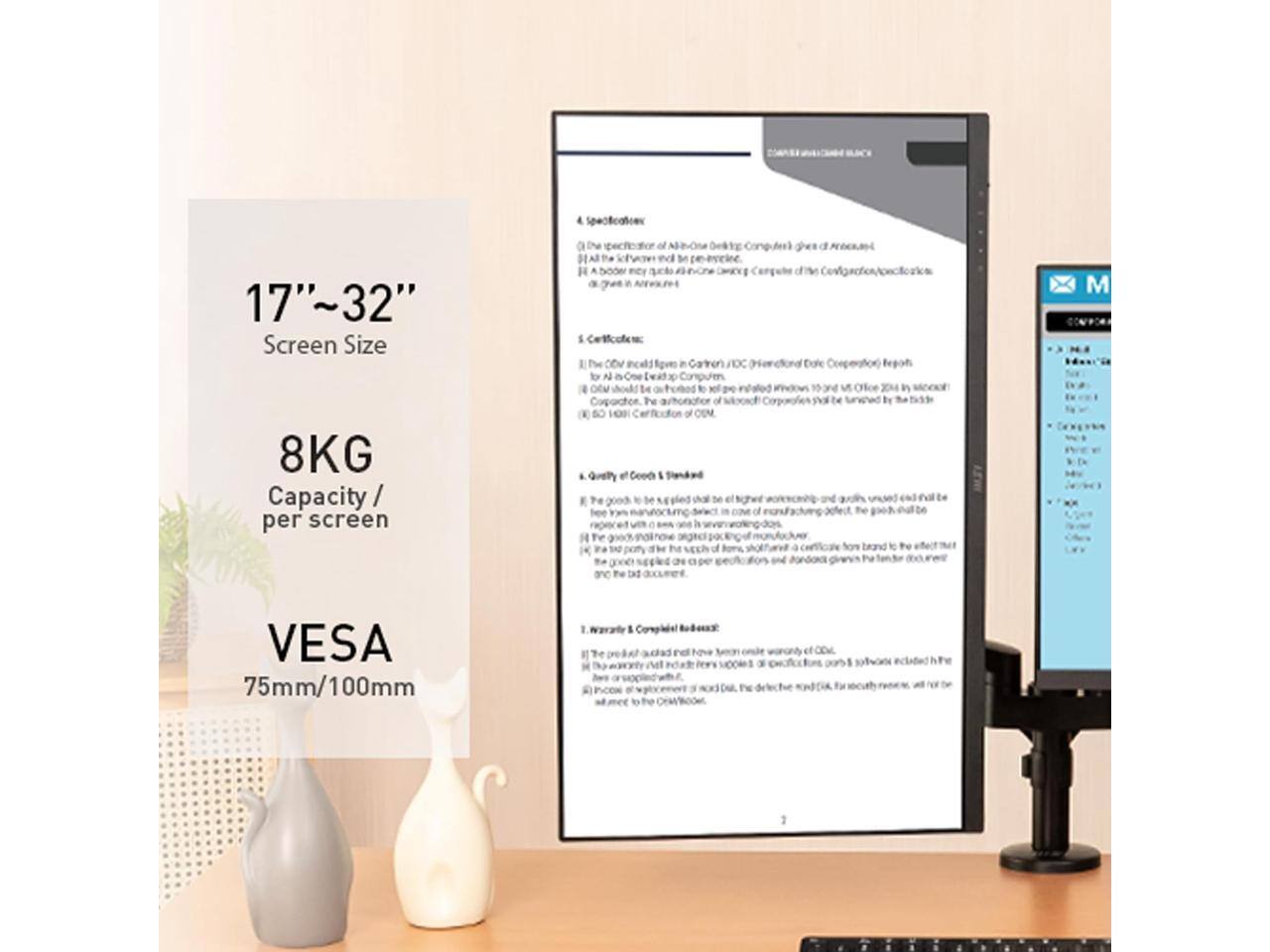 17"~32" Screen Size

8KG Capacity / per screen

VES A 75mm/100mm

4 Specifications
- The specification of A-One Desktop Computer gives of A-One Desktop (hereinafter referred to as "A-One Desktop Computer").
- All the specifications that are not mentioned in the A-One Desktop Computer are subject to the specifications of the VESA 75mm/100mm.
- A body of the bracket of A-One Desktop Computer is made of the Convex 2014 by the inside of the bracket.

5 Certificates
- The OEM included in the Garment / IEC 60950-1/IEC 60950-2101 is applicable to the A-One Desktop Computer.
- OEM should be a full-proof to ensure the installation of the monitor and the bracket.
- OEM has a certification of OEM.

6 Quality of Goods and Services
- The goods supplied shall be of the highest quality and a standard of the industry.
- The goods shall be supplied in accordance with the specifications and standards of the industry.
- The goods shall be supplied with a certificate of compliance with the specifications and standards of the industry.

7 Warranty &