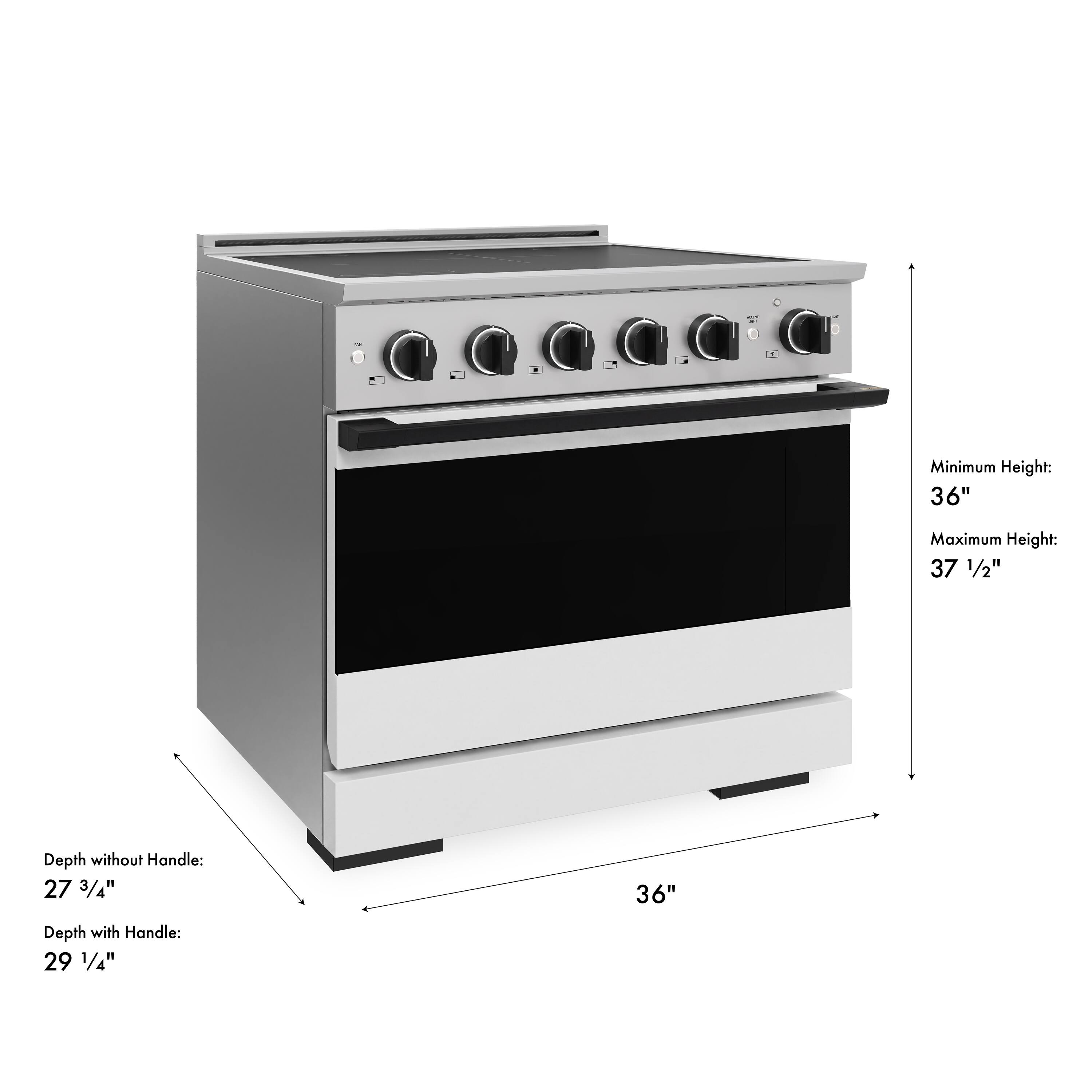 Minimum Height: 36"  
Maximum Height: 37 1/2"  
Depth without Handle: 27 3/4"  
Depth with Handle: 29 1/4"