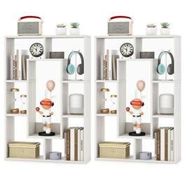 Costway - 2 PCS 7-Cube Geometric Bookshelf with Anti-Toppling Device Modern Open Bookcase - White